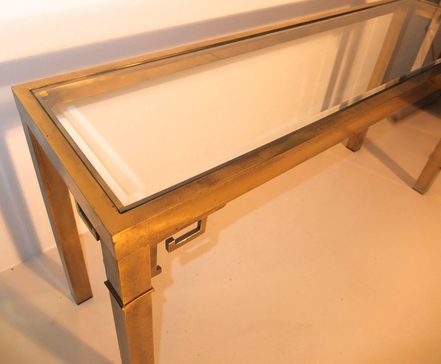 Mastercraft Brass Console Table with Greek Key Embellishments In Good Condition In Hanover, MA
