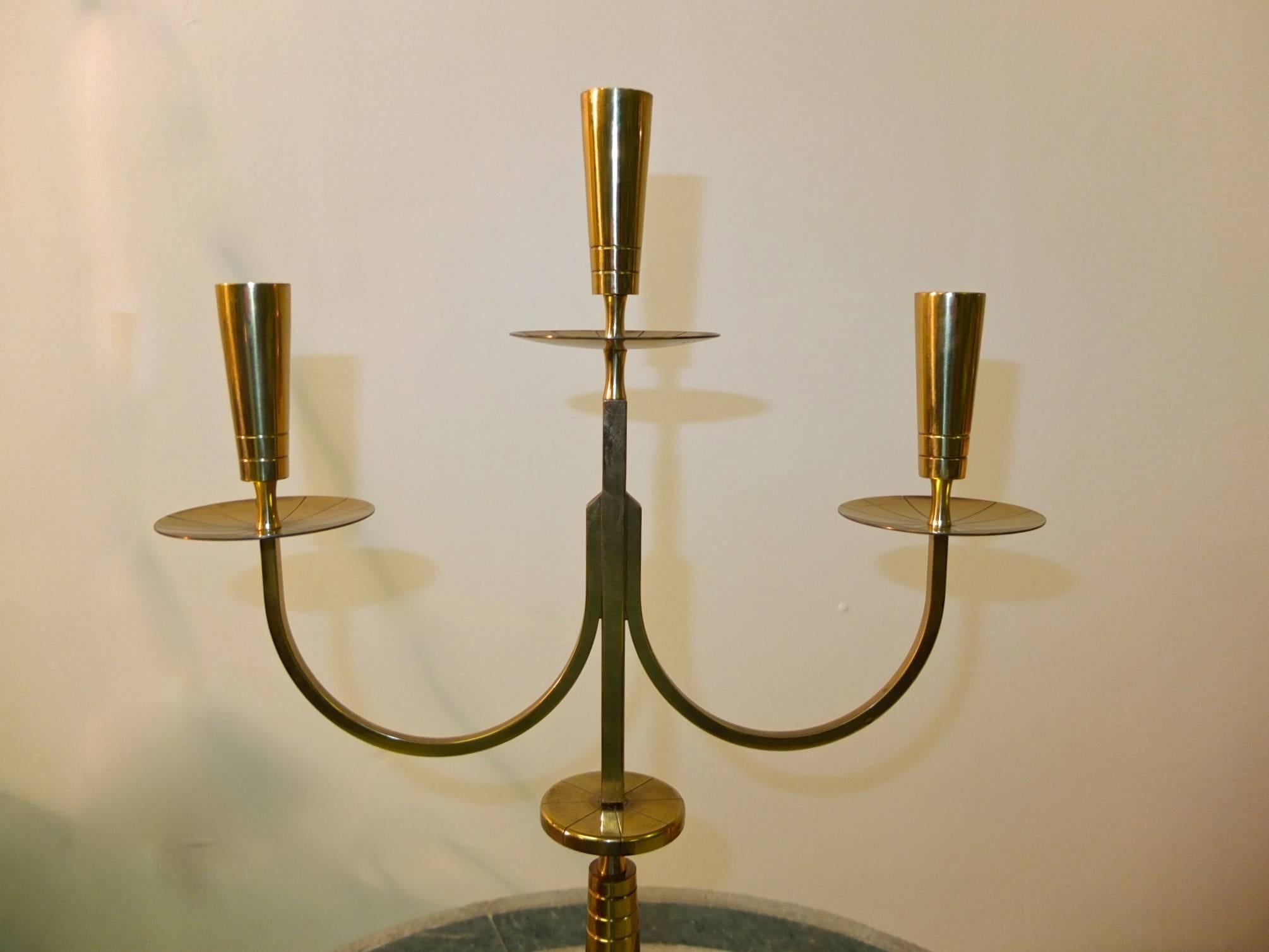 Tommi Parzinger Brass Candelabrum In Excellent Condition In Hanover, MA