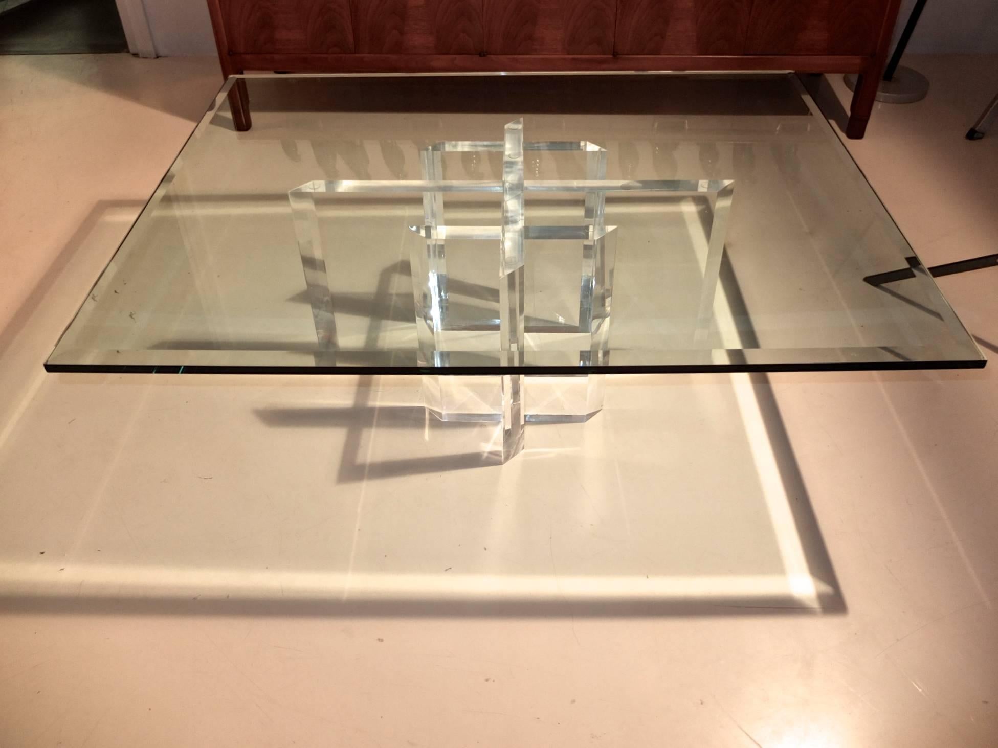 Beveled Sculptural Lucite Cocktail Table Attributed to John Mascheroni