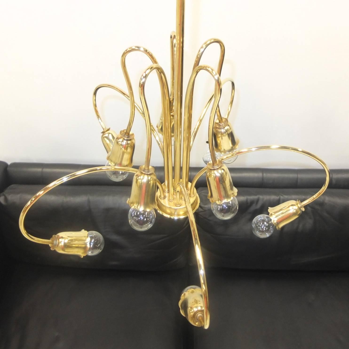 Mid-20th Century 1950s Italian Brass Ten-Arm Chandelier