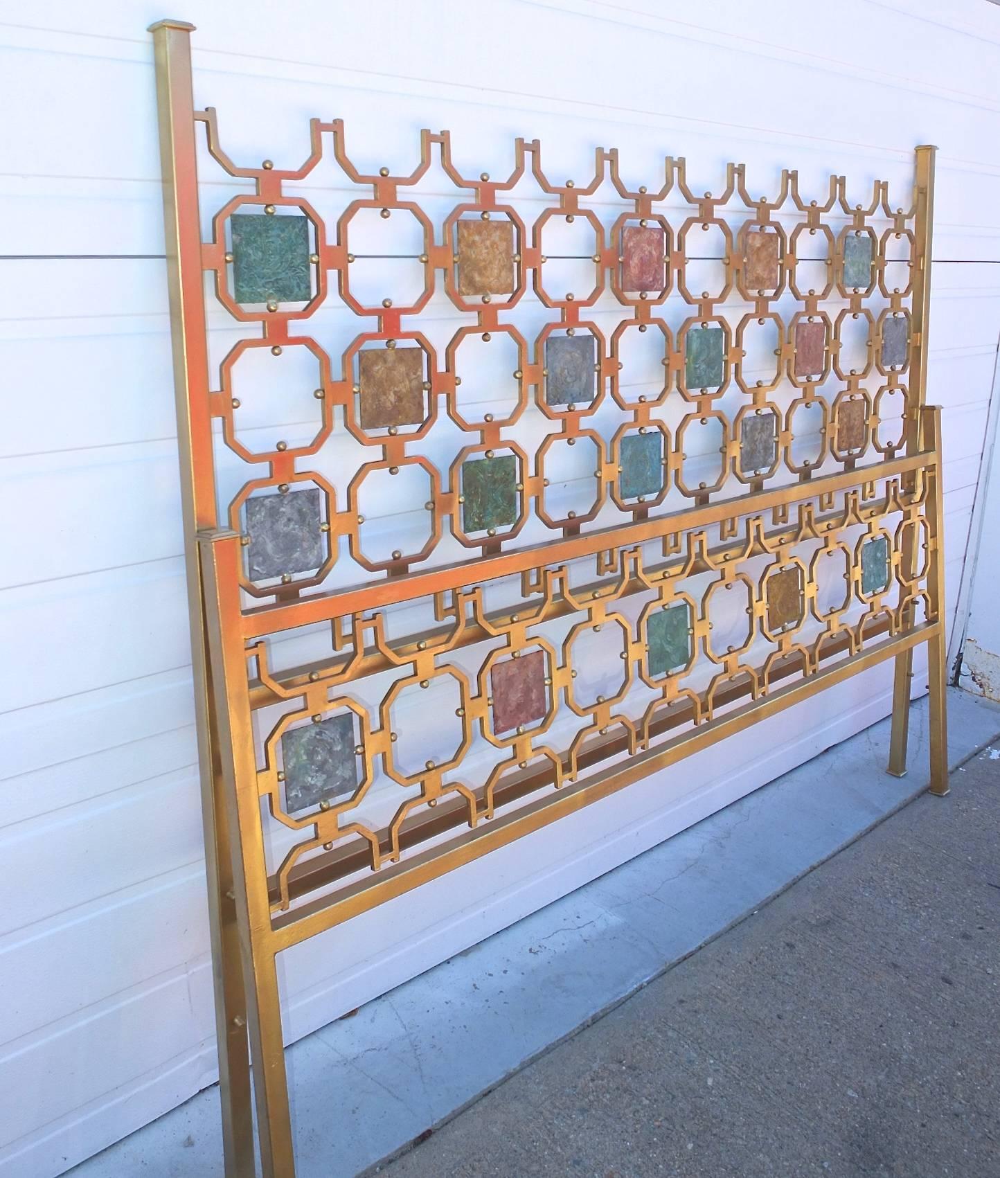 Painted Gilt Iron Bed in the Manner of Arnaldo Pomodoro for Borsani