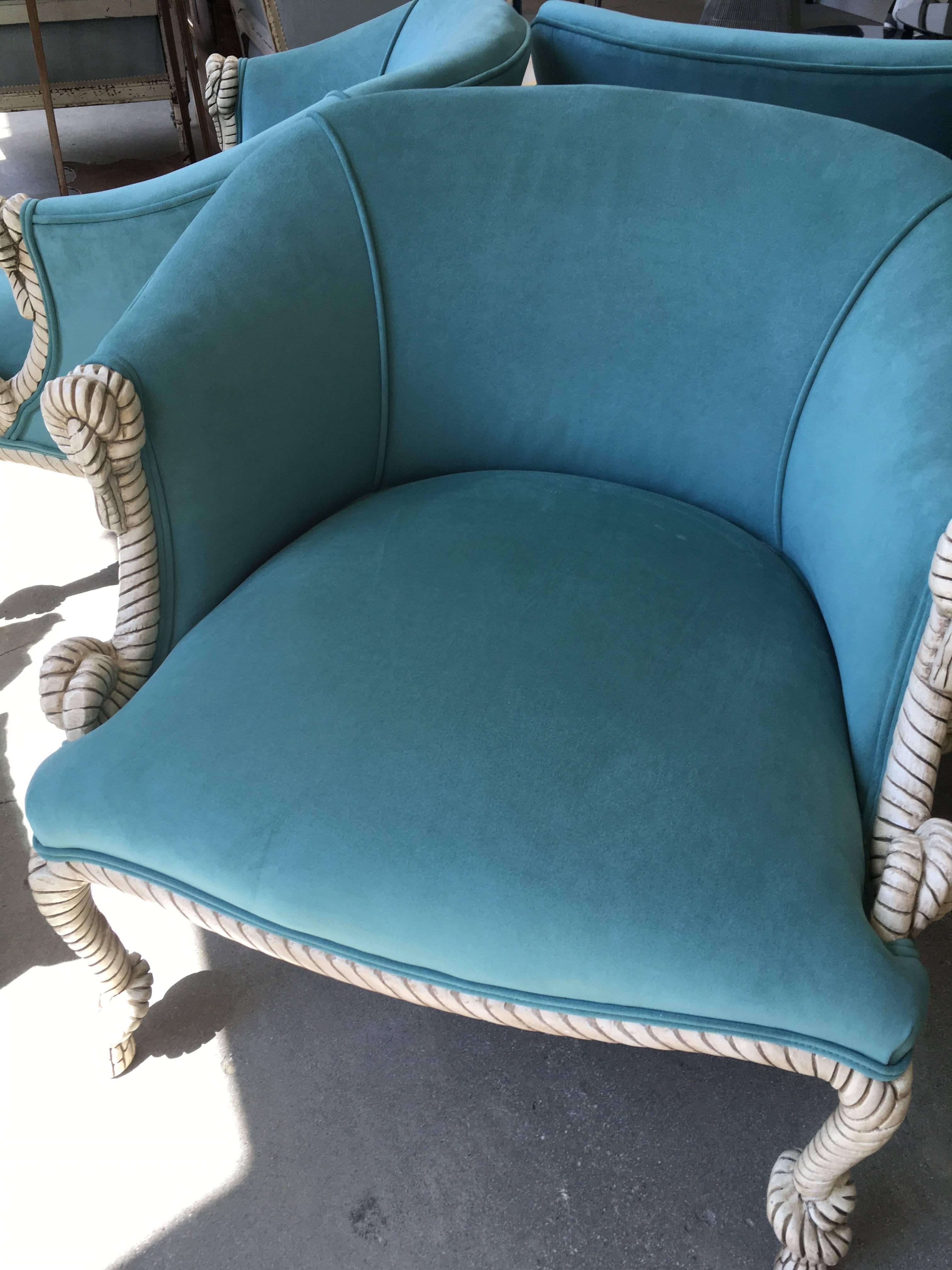 Four Fournier Style Rope and Tassel Barrel Chairs In Excellent Condition In Hanover, MA