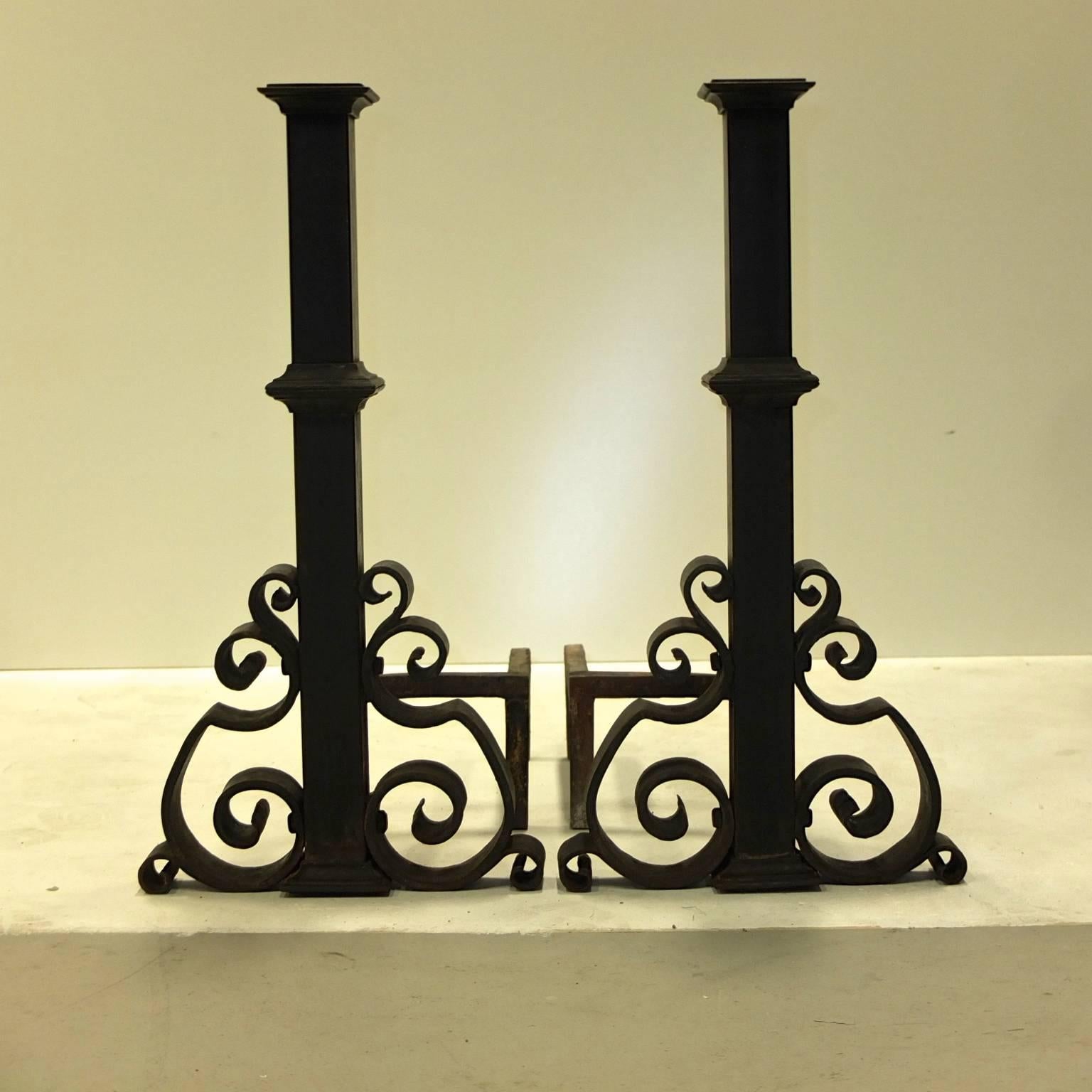 Antique Pair of Cast and Wrought Iron Andirons 3