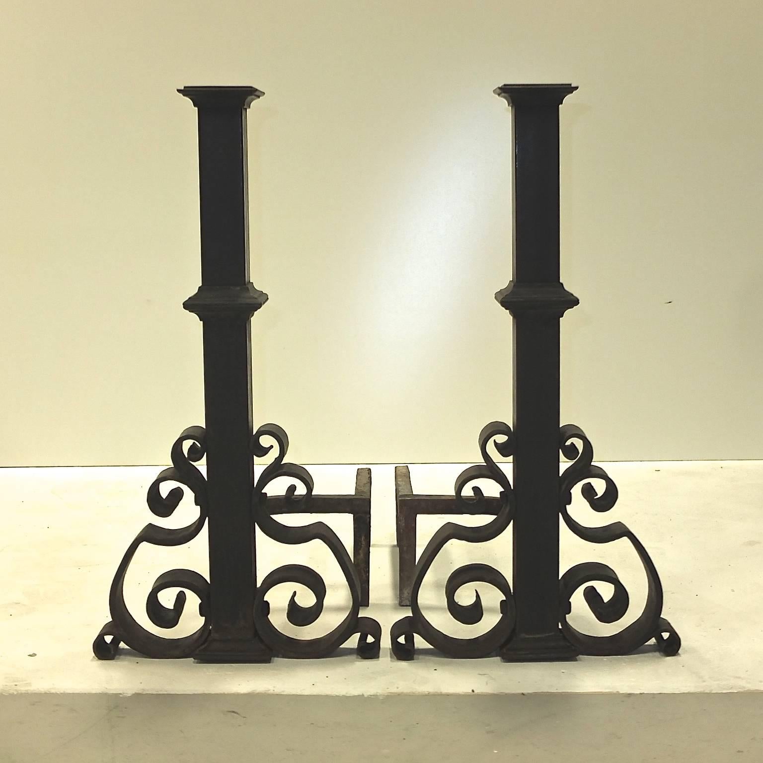 Antique Pair of Cast and Wrought Iron Andirons 4