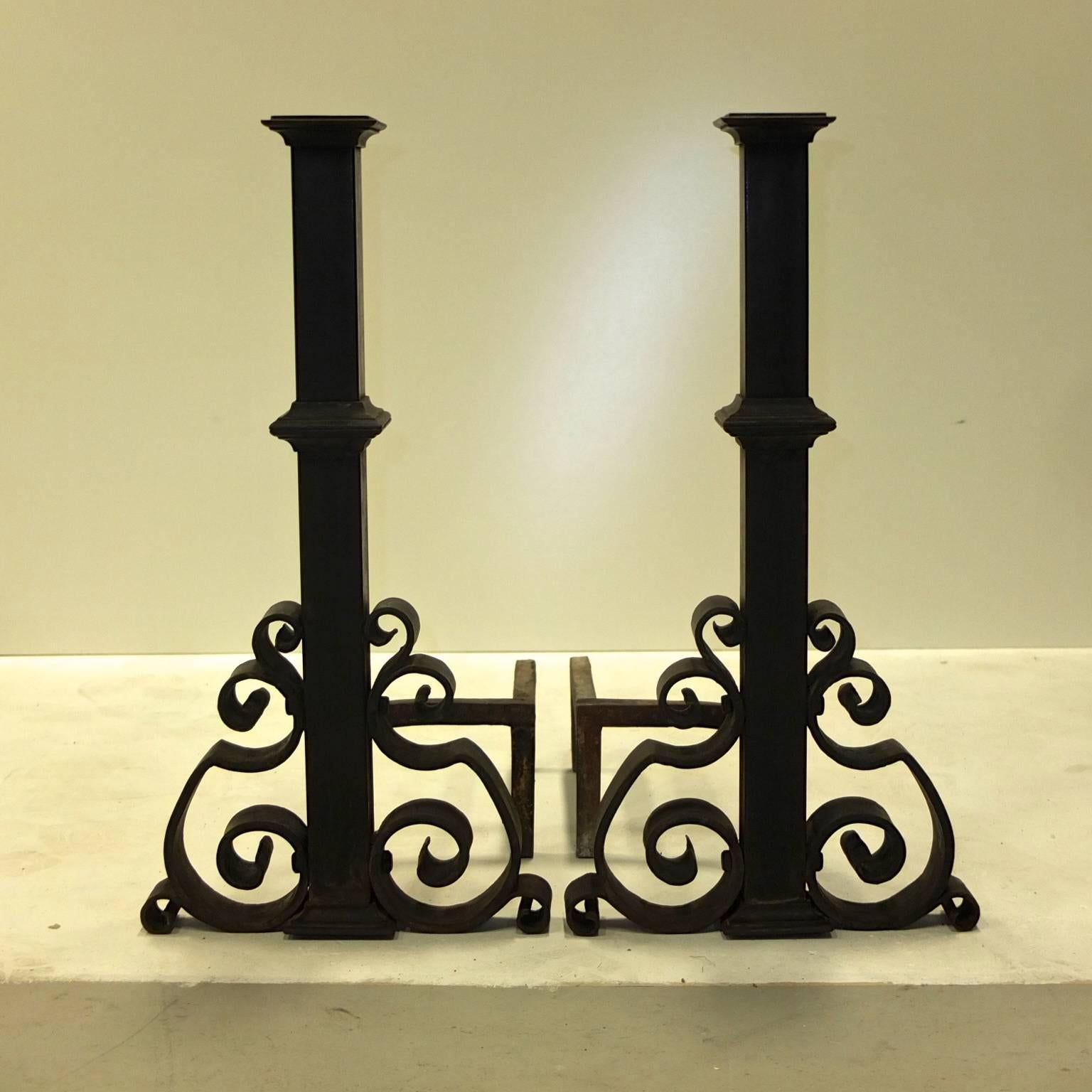 Antique Pair of Cast and Wrought Iron Andirons 7