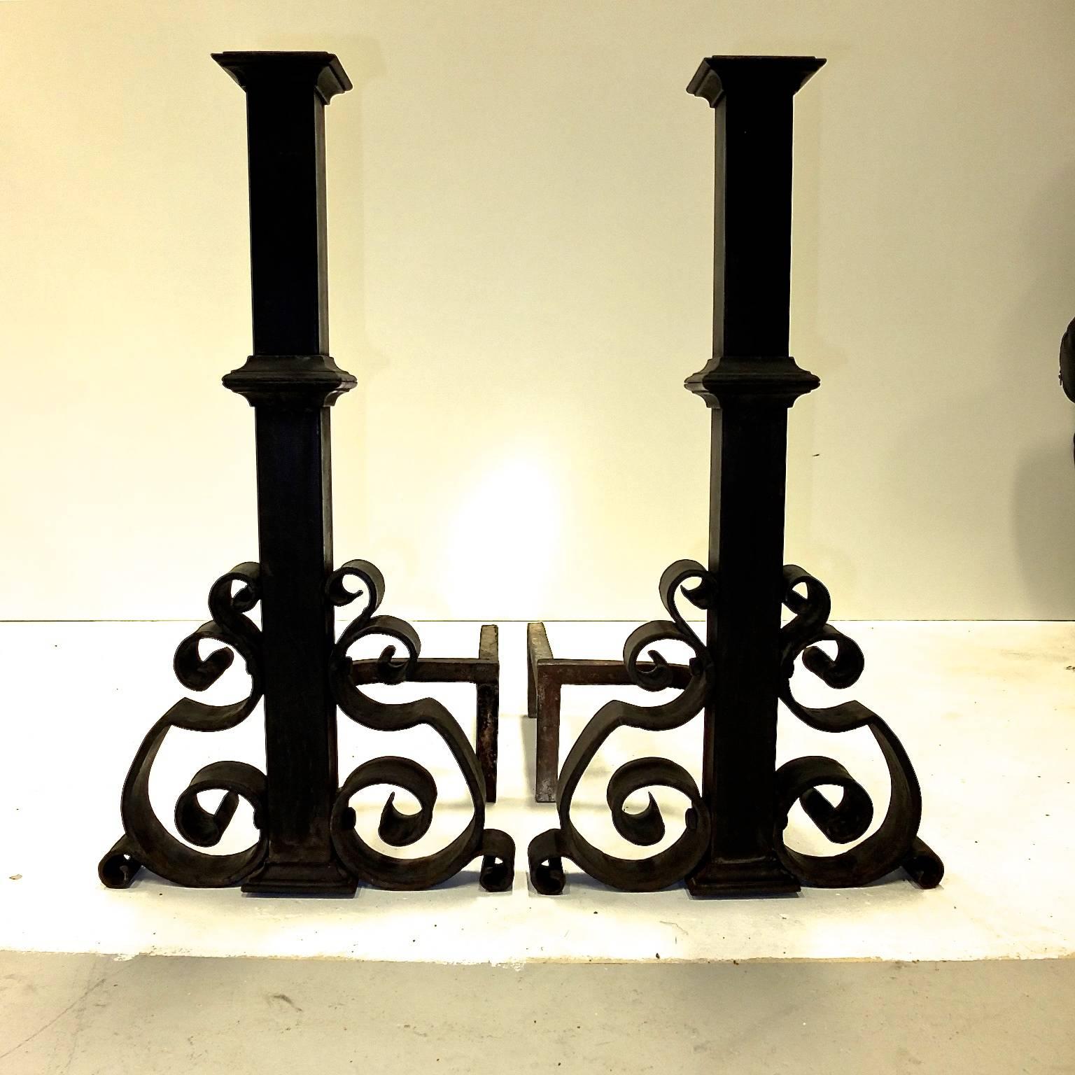 Antique Pair of Cast and Wrought Iron Andirons 6