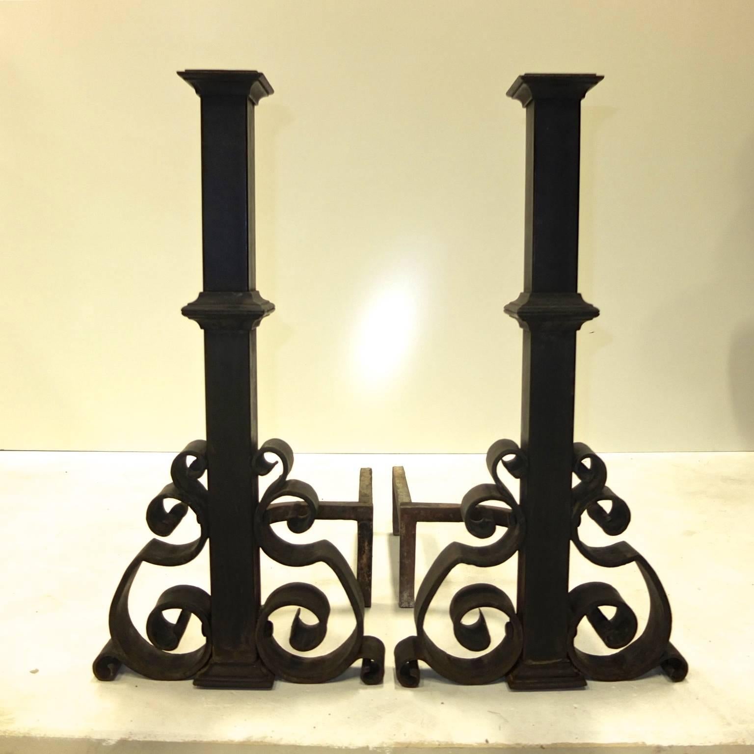 Antique Pair of Cast and Wrought Iron Andirons 8