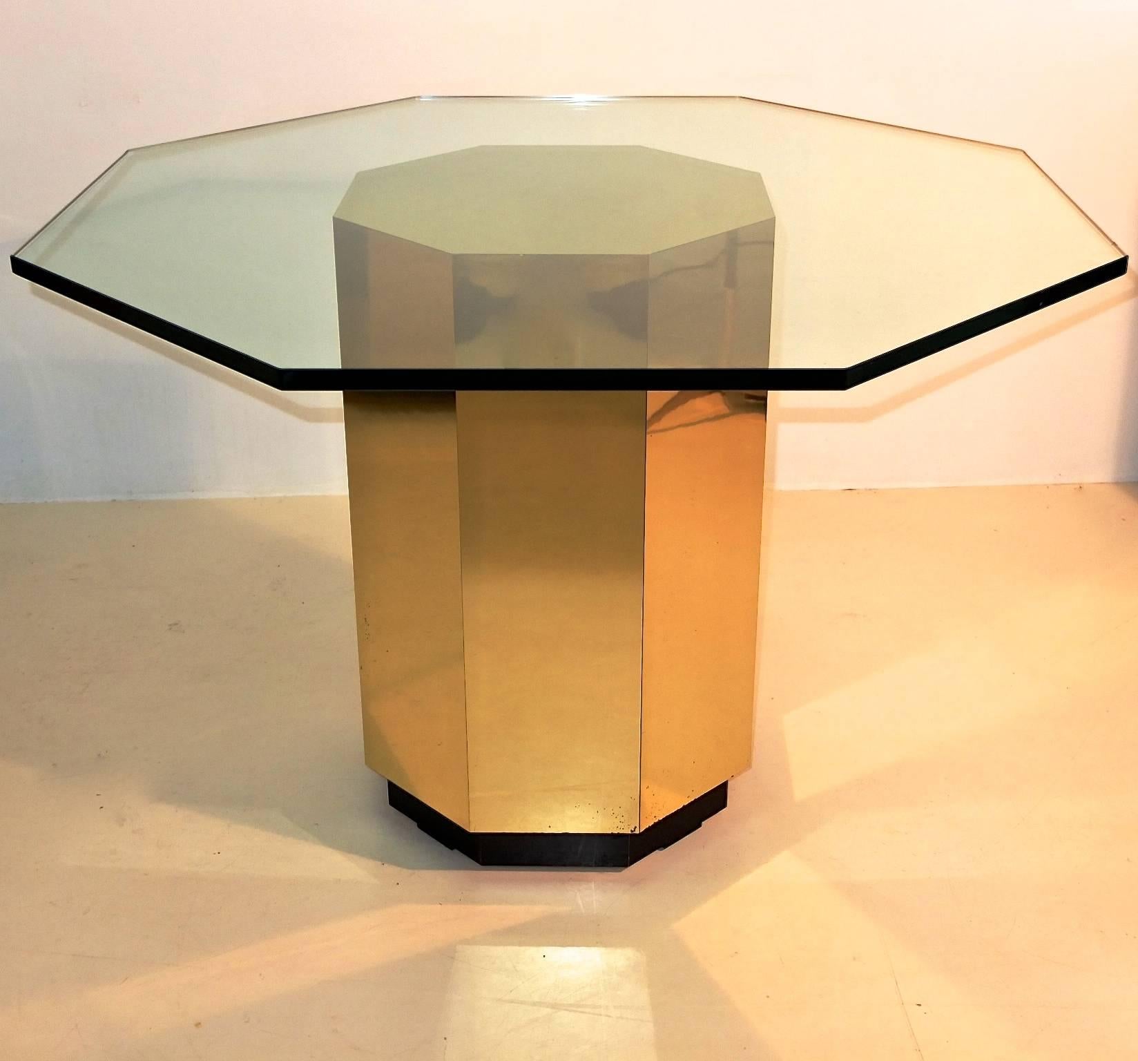 Mid-Century Modern Mastercraft Brass Octagonal Pedestal Base Dining Table