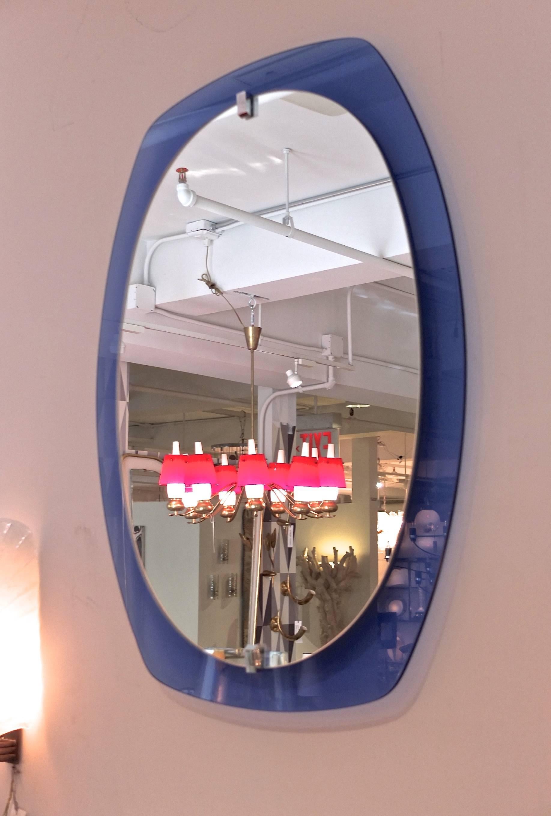 1950s Italian Blue Glass Wall Mirror by Veca In Excellent Condition In Hanover, MA