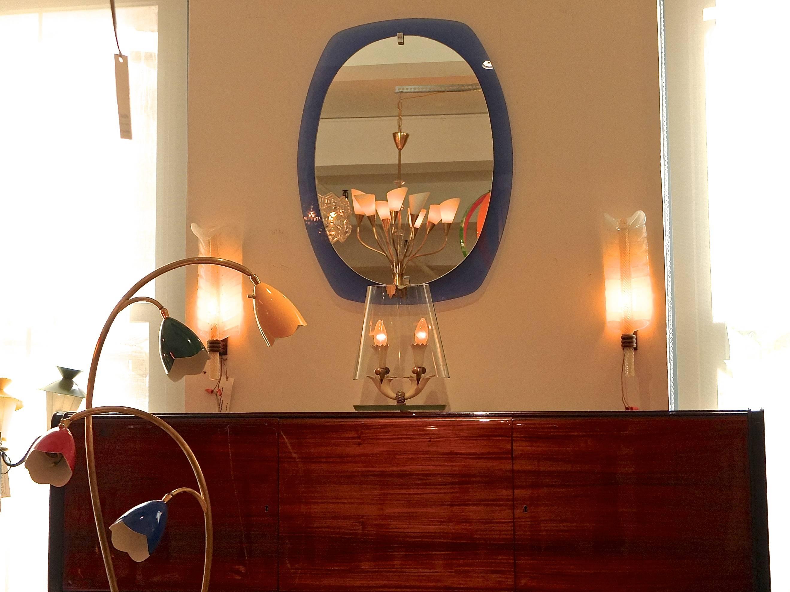 Mid-Century Modern 1950s Italian Blue Glass Wall Mirror by Veca