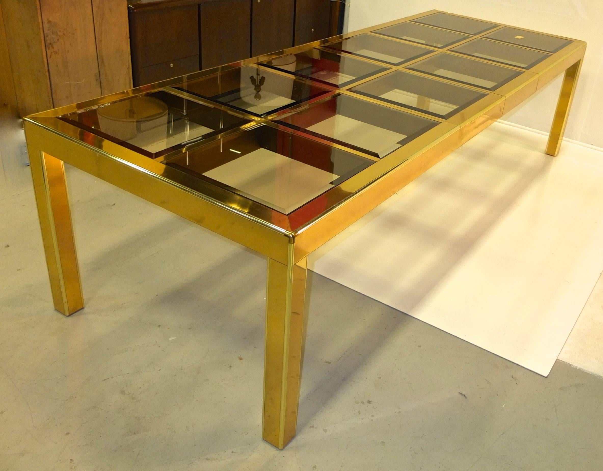 Mastercraft Brass and Smoked Beveled Glass Extendable Dining Table 3