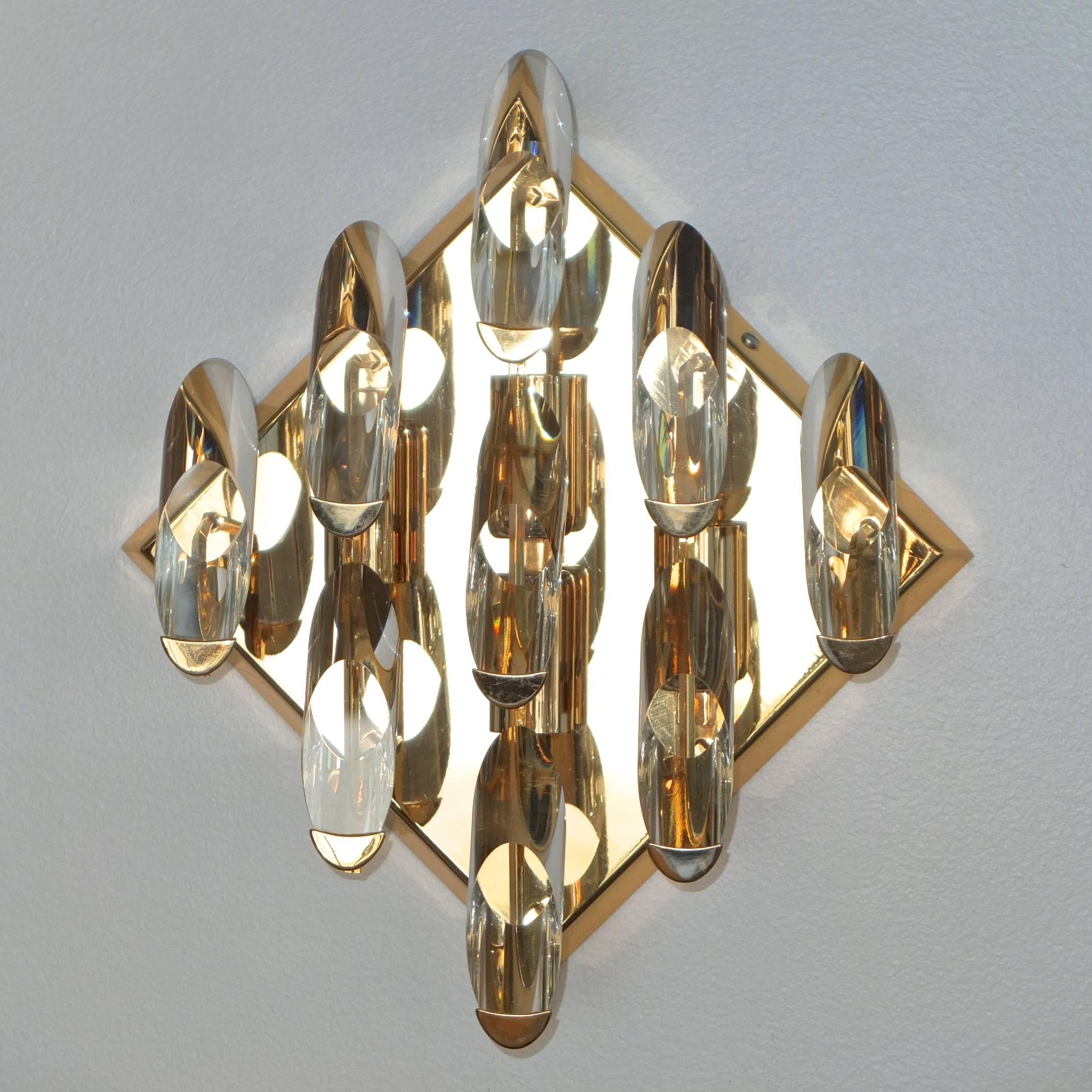 Pair of Crystal and Gold-Plated Brass Sconces by Stilkronen For Sale 2