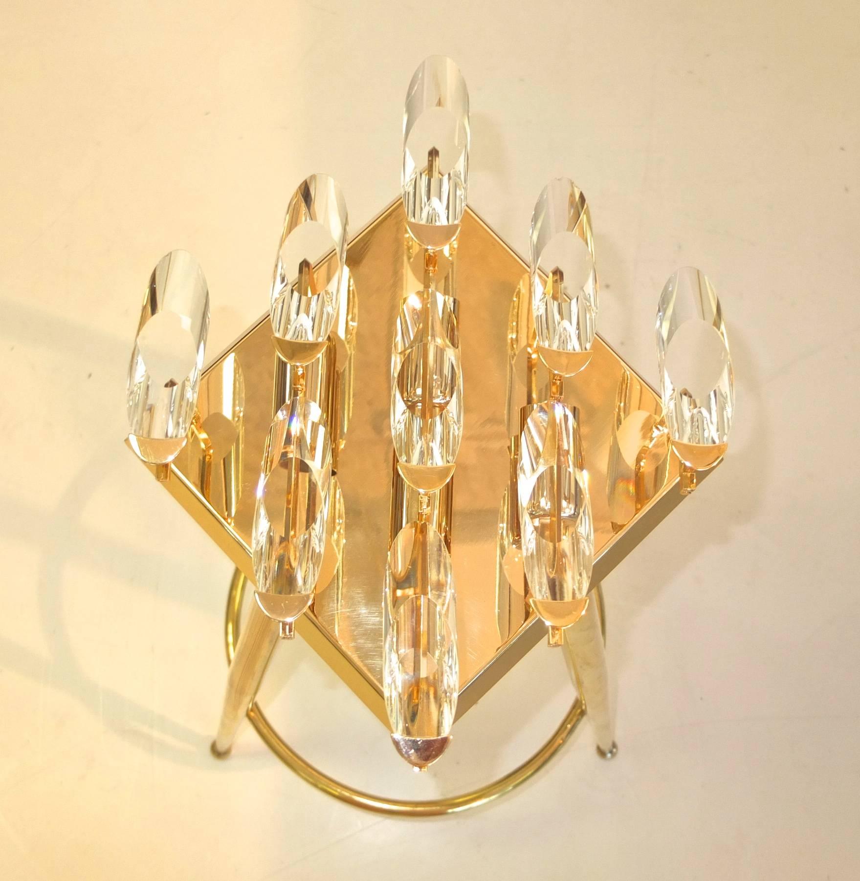 Pair of Crystal and Gold-Plated Brass Sconces by Stilkronen For Sale 3