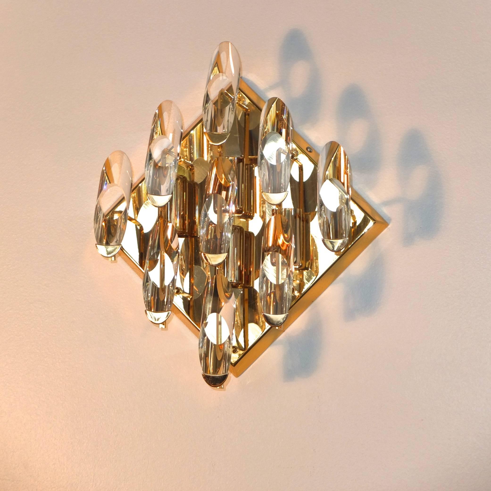 Pair of Crystal and Gold-Plated Brass Sconces by Stilkronen For Sale 4