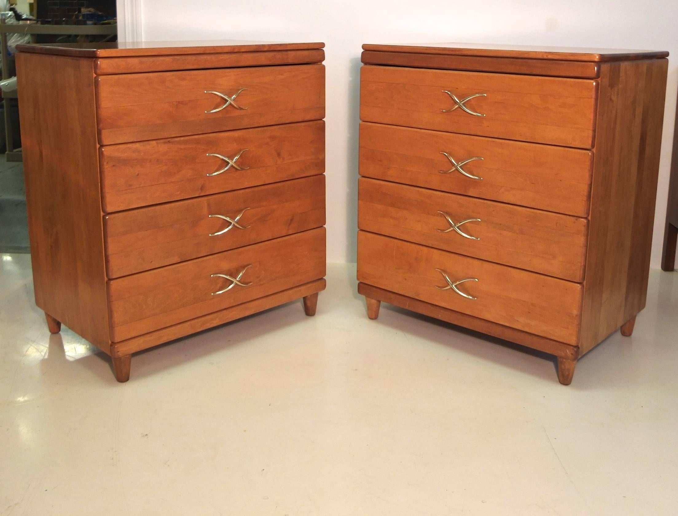 Mid-Century Modern Pair of Paul Frankl Four-Drawer Chests for Brown Saltman For Sale