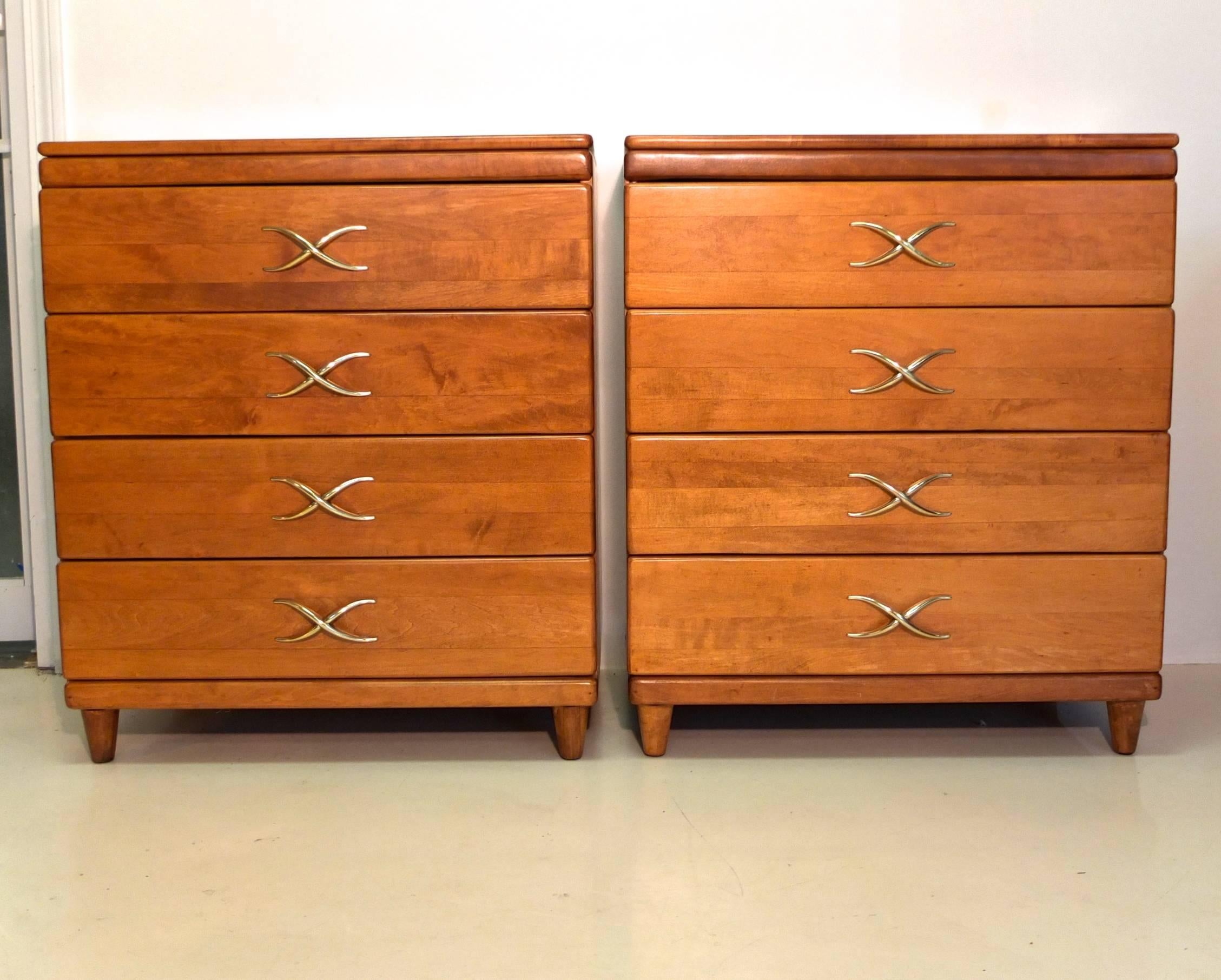 Mid-20th Century Pair of Paul Frankl Four-Drawer Chests for Brown Saltman For Sale