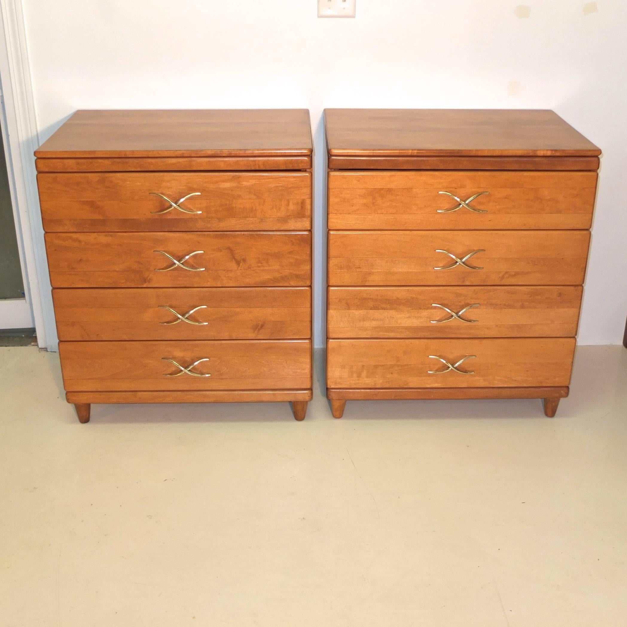 Wood Pair of Paul Frankl Four-Drawer Chests for Brown Saltman For Sale