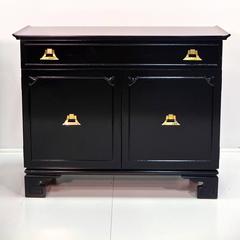 Pagoda Form Black Lacquer with Brass Cabinet in the Style of James Mont