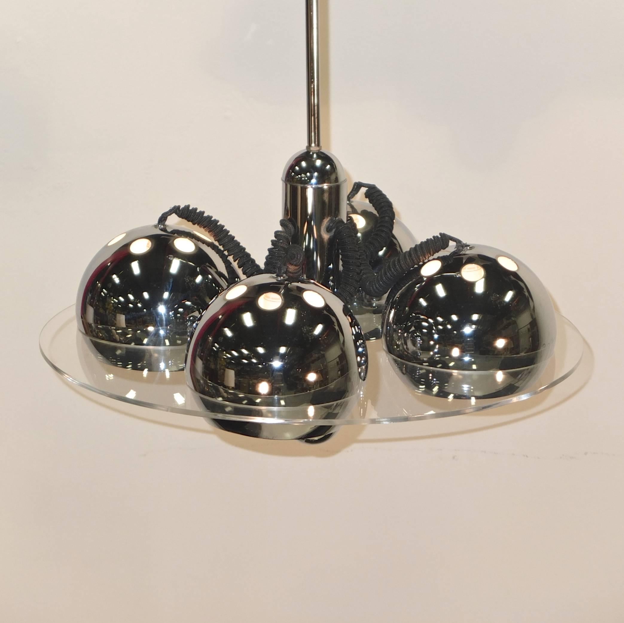 Space Age 1970s Italian Chrome Eyeball and Lucite Pendant For Sale