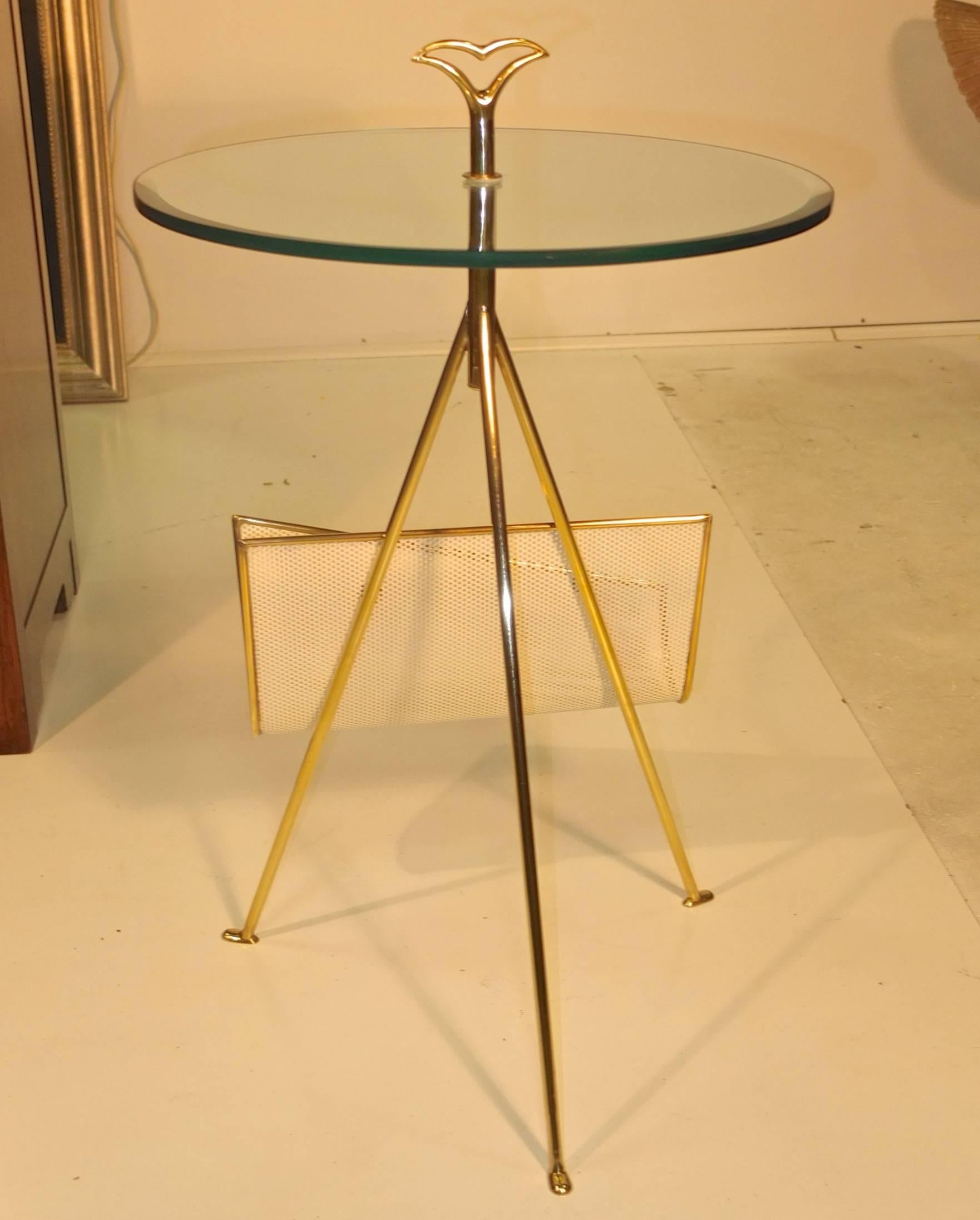 Brass 1950s Italian Tripod Table Magazine Holder Attributed to Cesare Lacca