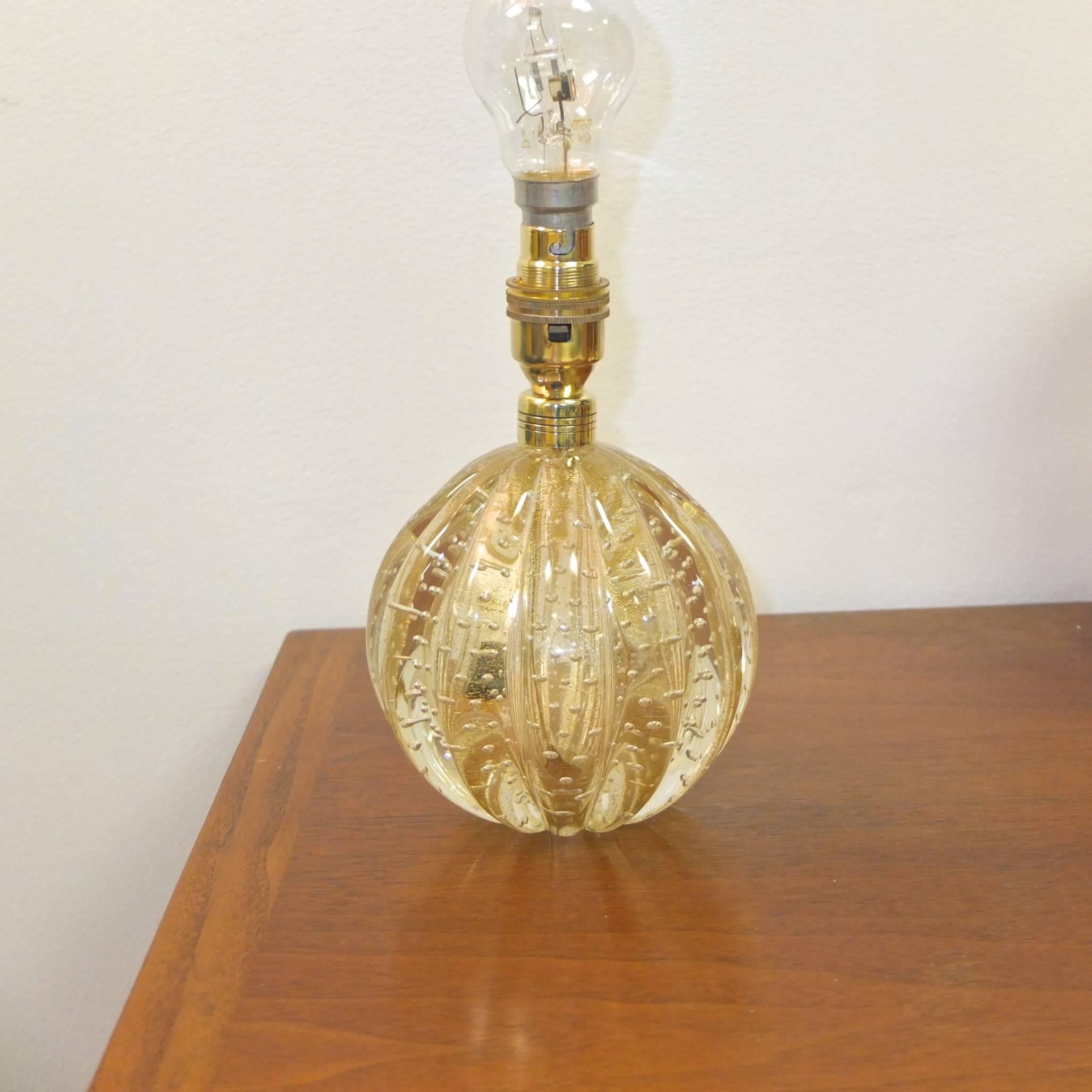 Italian Bullicante Glass Ribbed Ball Lamp by Vetreria Archimede Seguso