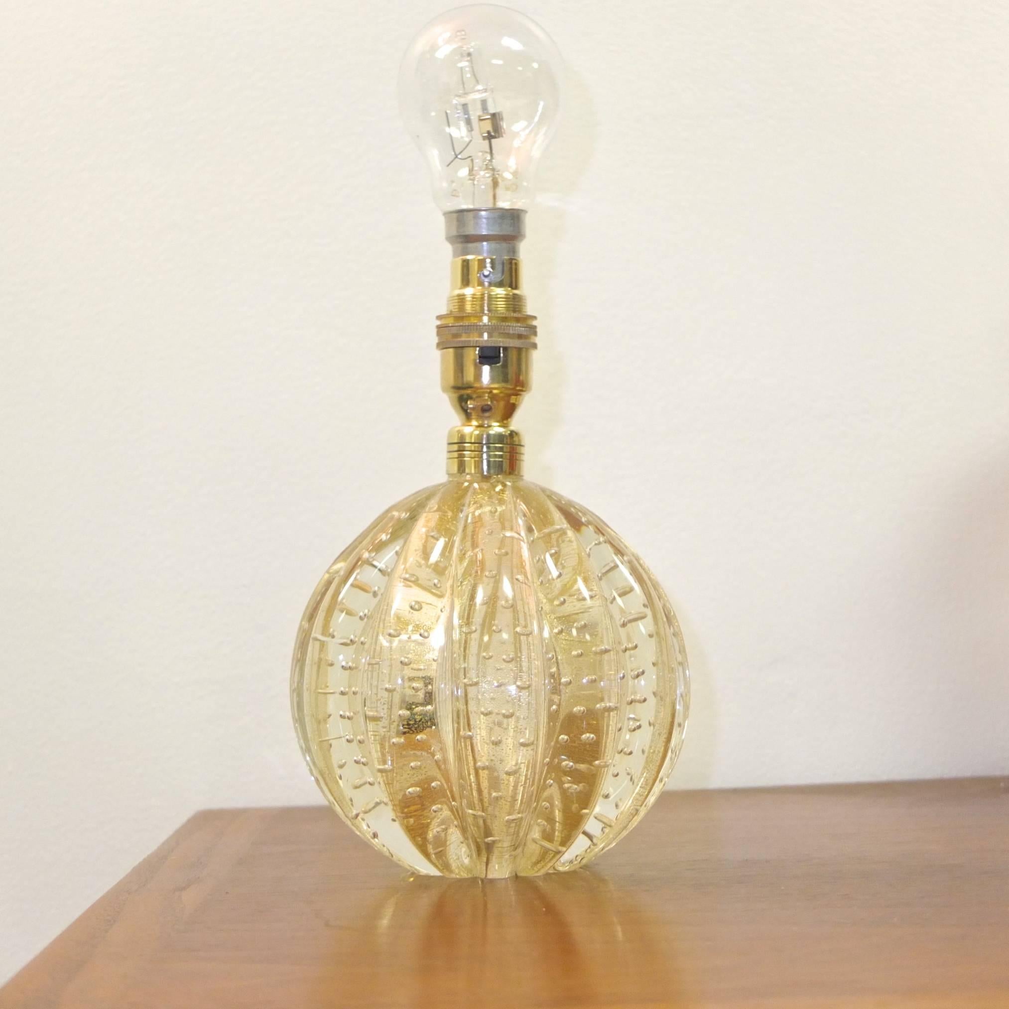 Murano Glass Bullicante Glass Ribbed Ball Lamp by Vetreria Archimede Seguso