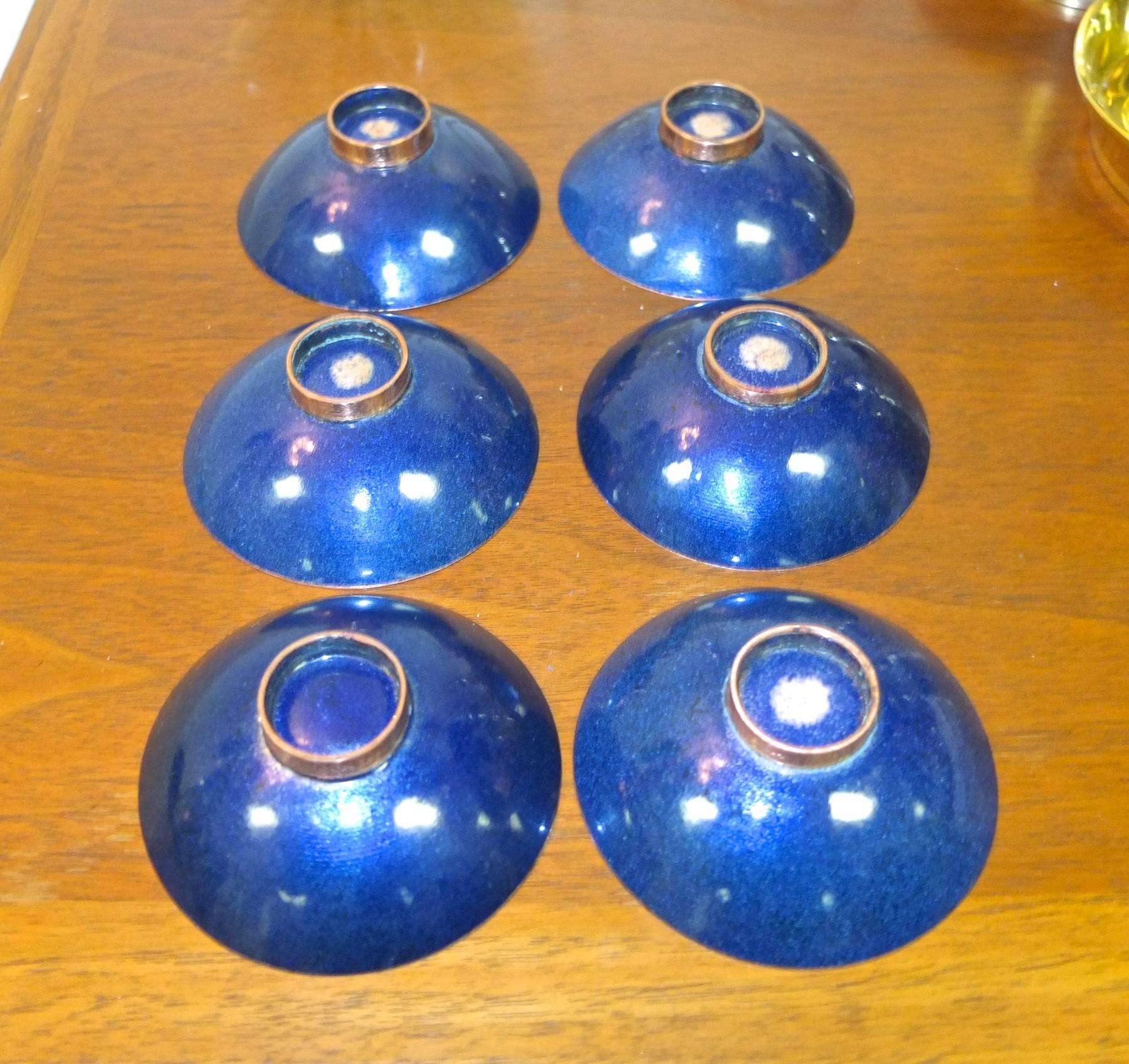 Set of Six Italian Enameled Copper Pin Dishes For Sale 1
