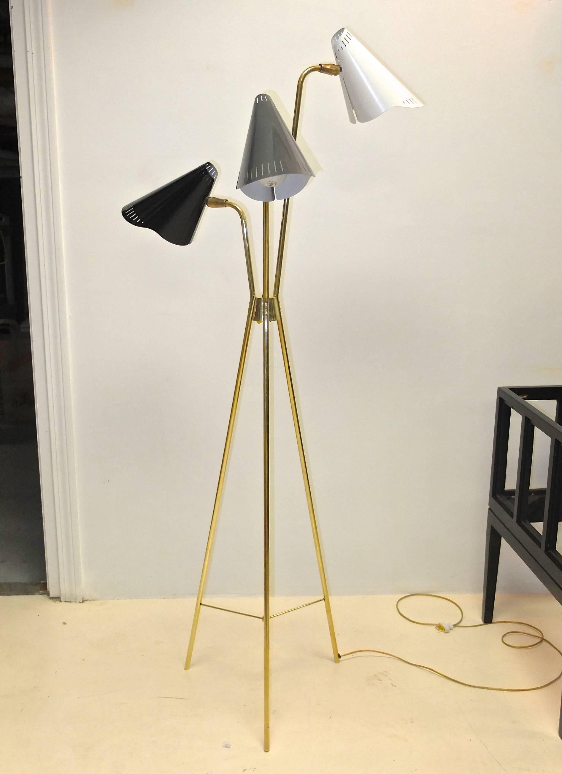 American Gerald Thurston for Lightolier Brass Tripod Floor Lamp