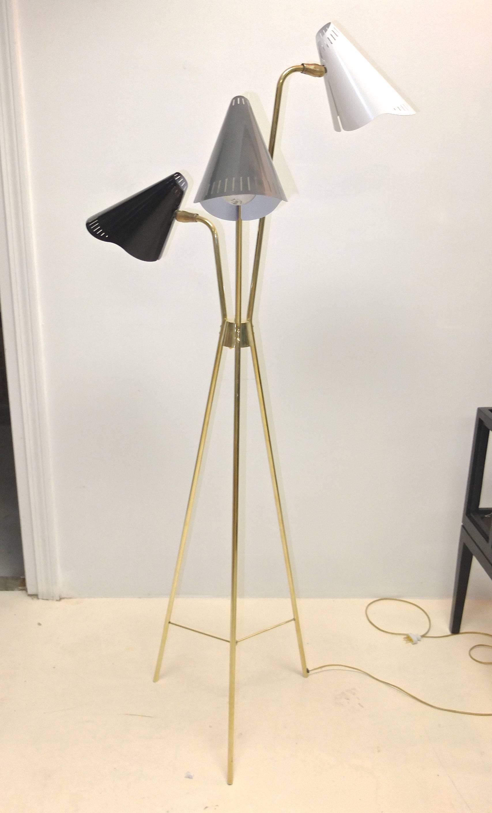 Mid-Century Modern Gerald Thurston for Lightolier Brass Tripod Floor Lamp
