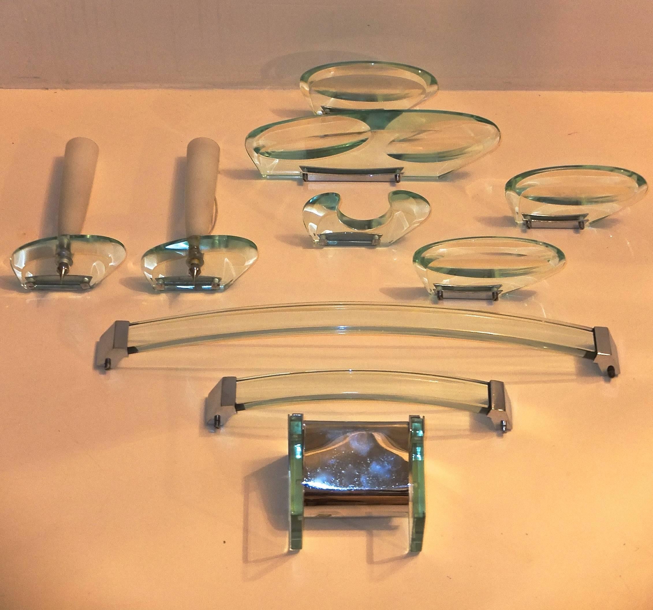 Max Ingrand for Fontana Arte Ten Piece Bath Accessories Set In Excellent Condition In Hanover, MA