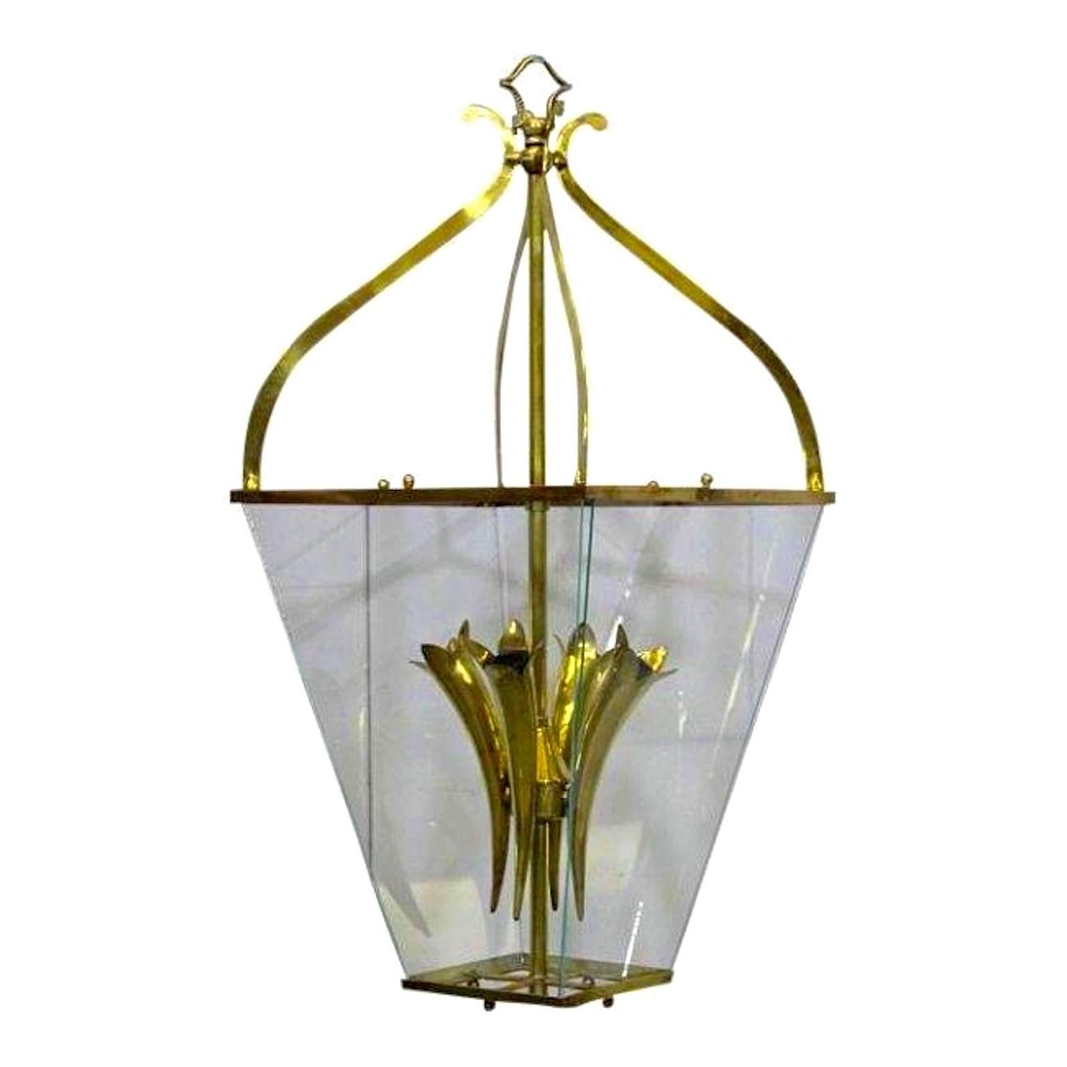 Italian Luigi Brusotti, Brass and Glass Lantern, Milano, 1940s