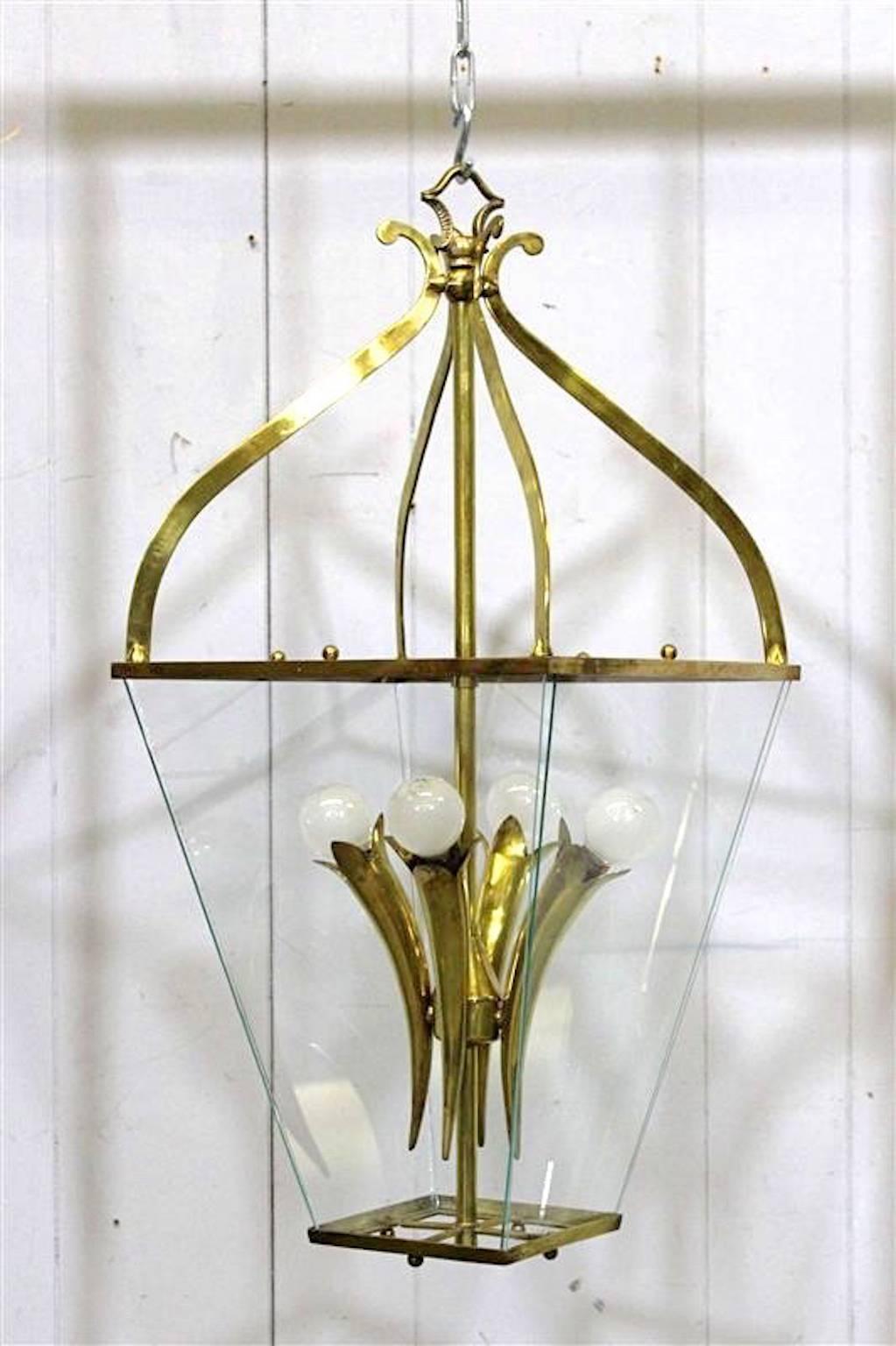 Luigi Brusotti, Brass and Glass Lantern, Milano, 1940s 2
