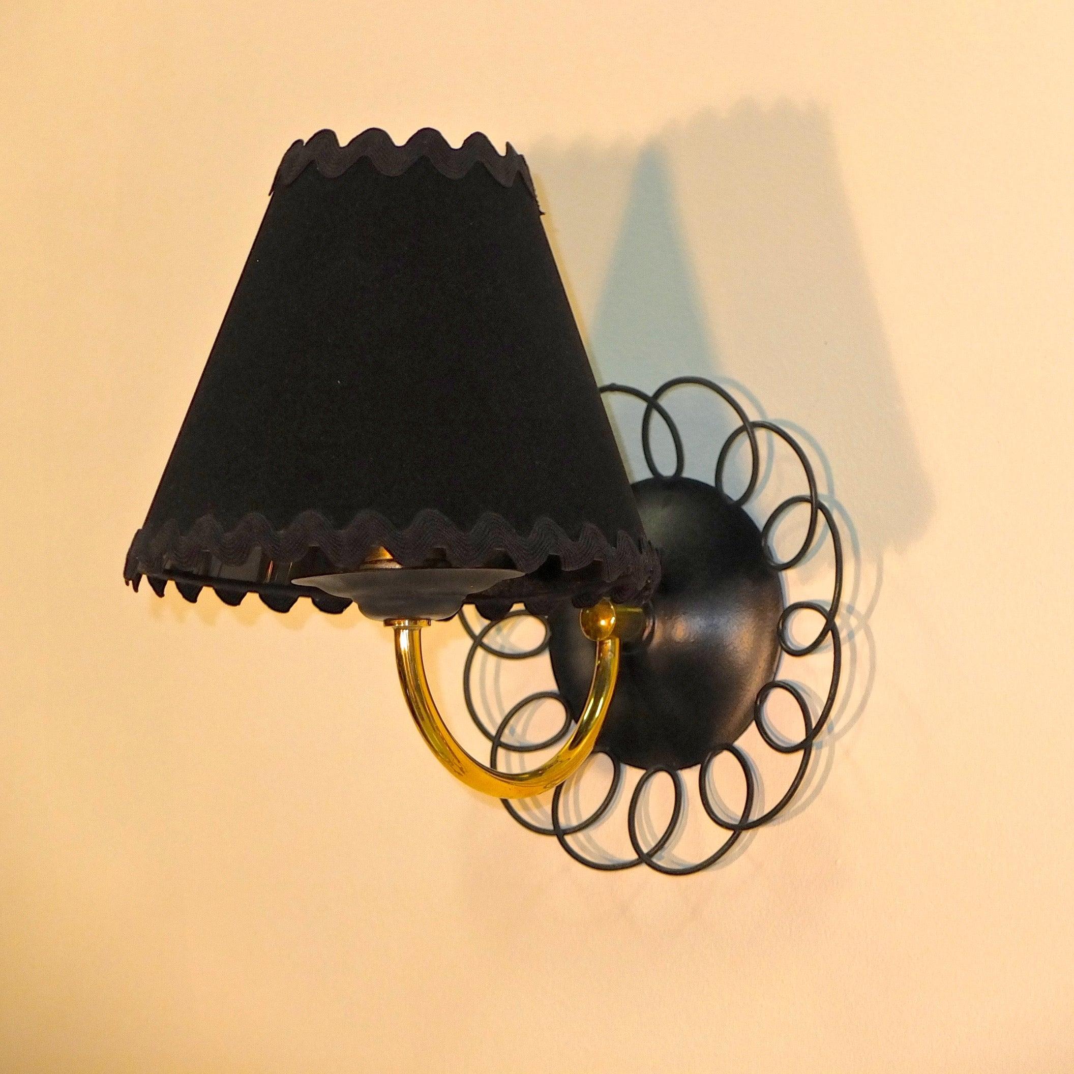 Blackened Pair of Petite French Wire & Brass Sconces After Royere