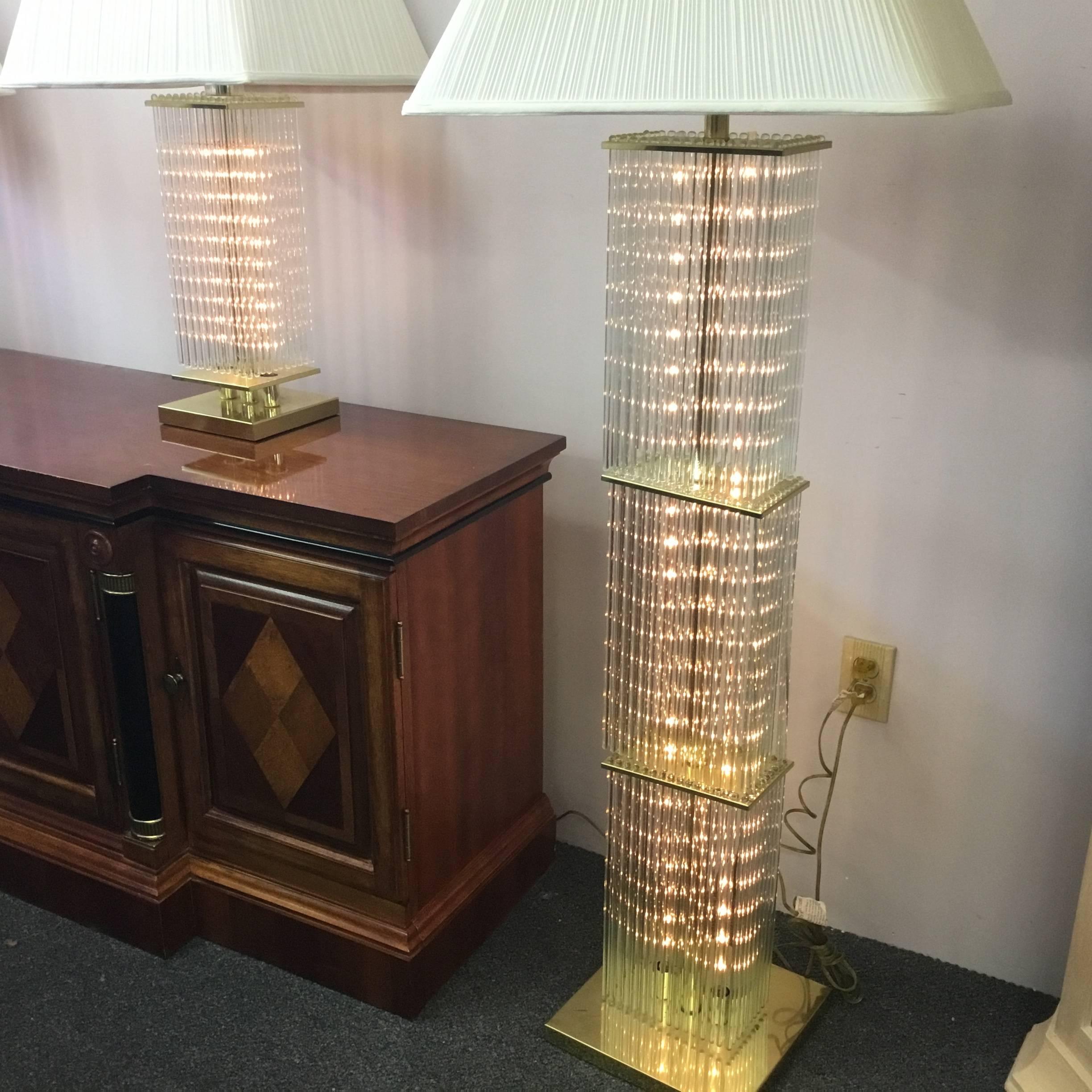 Late 20th Century Gaetano Sciolari for Lightolier Brass and Glass Rods Floor Lamp For Sale