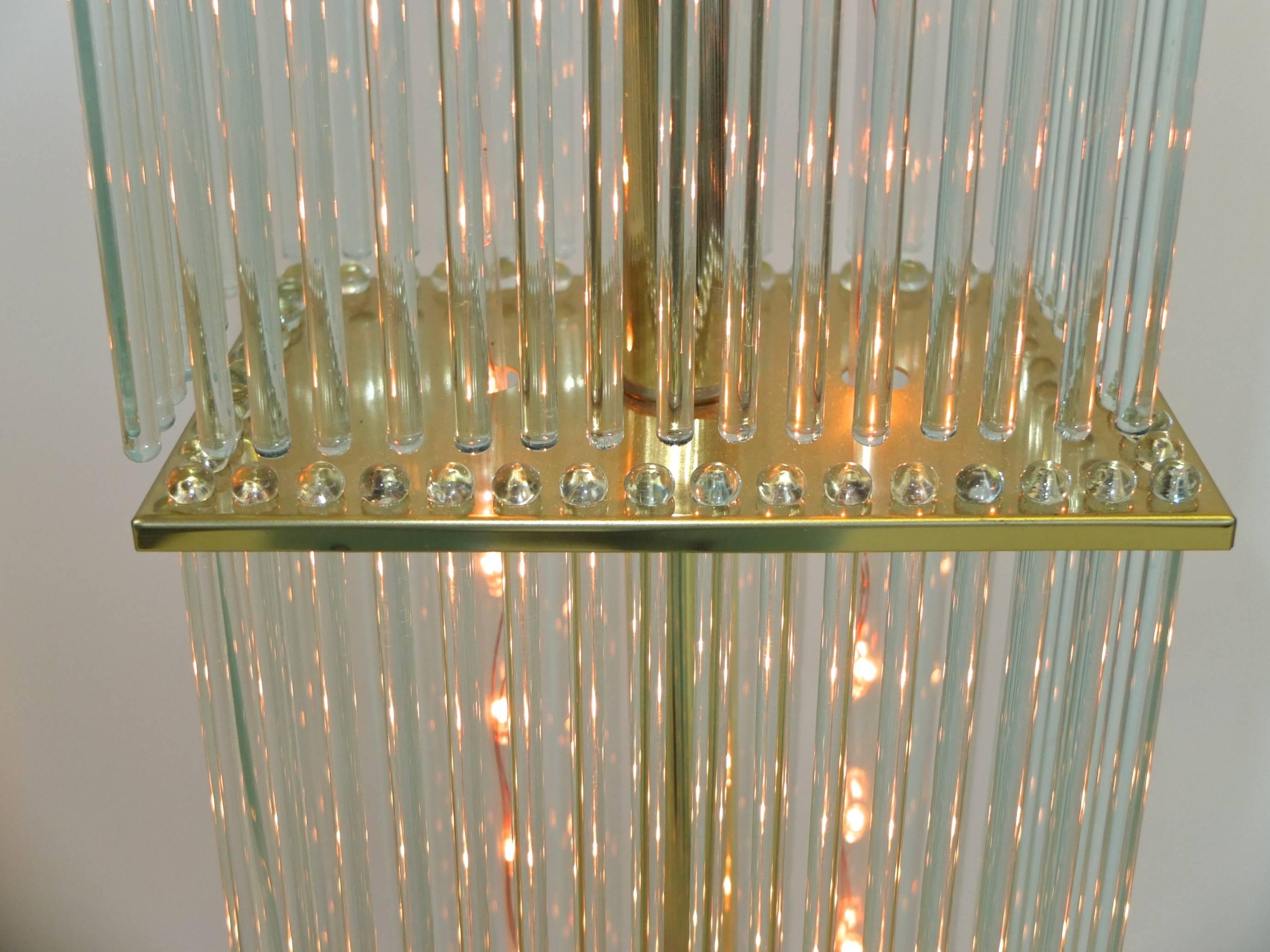 Gaetano Sciolari for Lightolier Brass and Glass Rods Floor Lamp In Excellent Condition For Sale In Hanover, MA