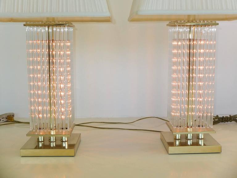 Pair of Gaetano Sciolari Brass and Glass Rods Table Lamps at 1stDibs