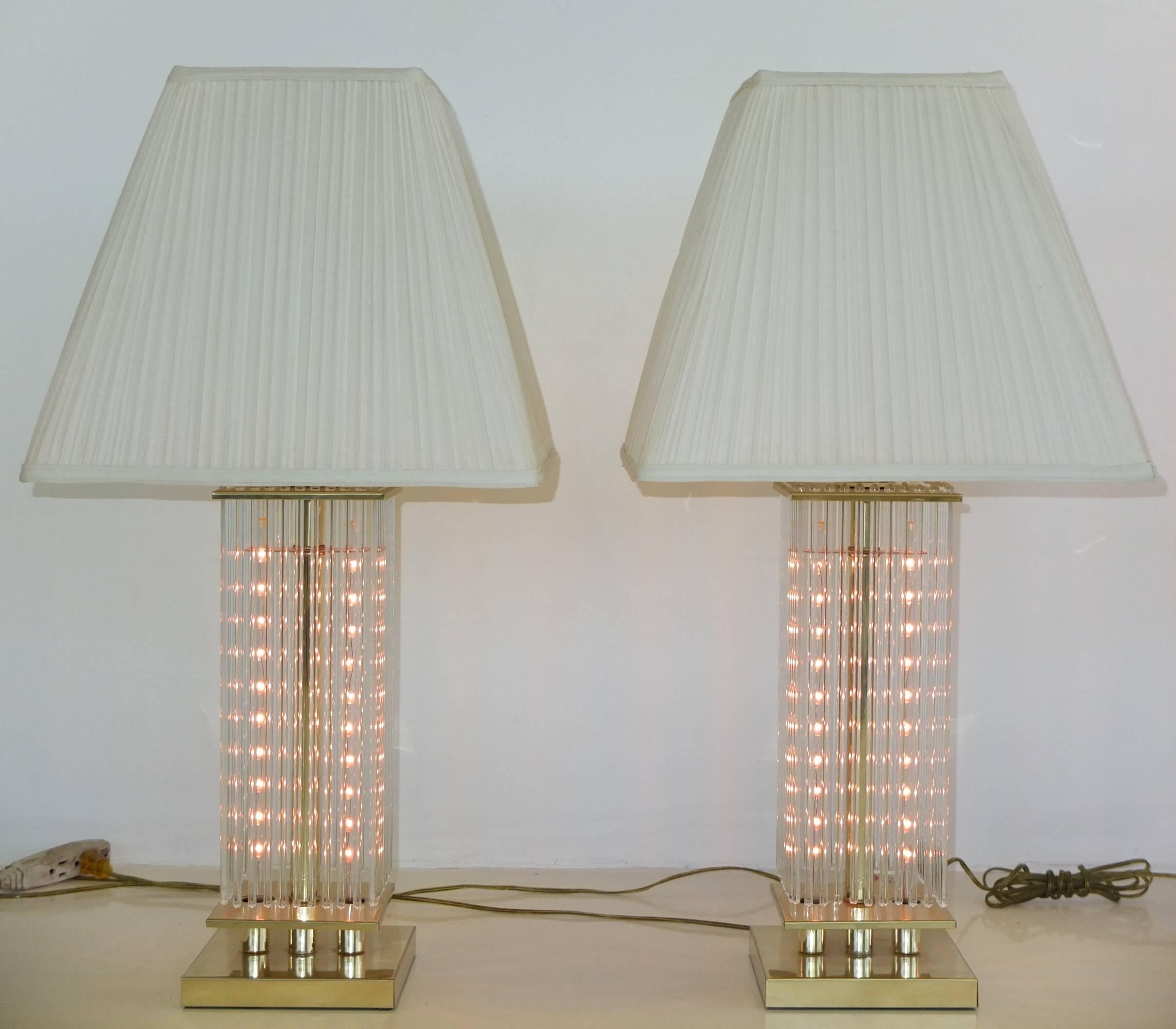 Pair of Gaetano Sciolari Brass and Glass Rods Table Lamps 2