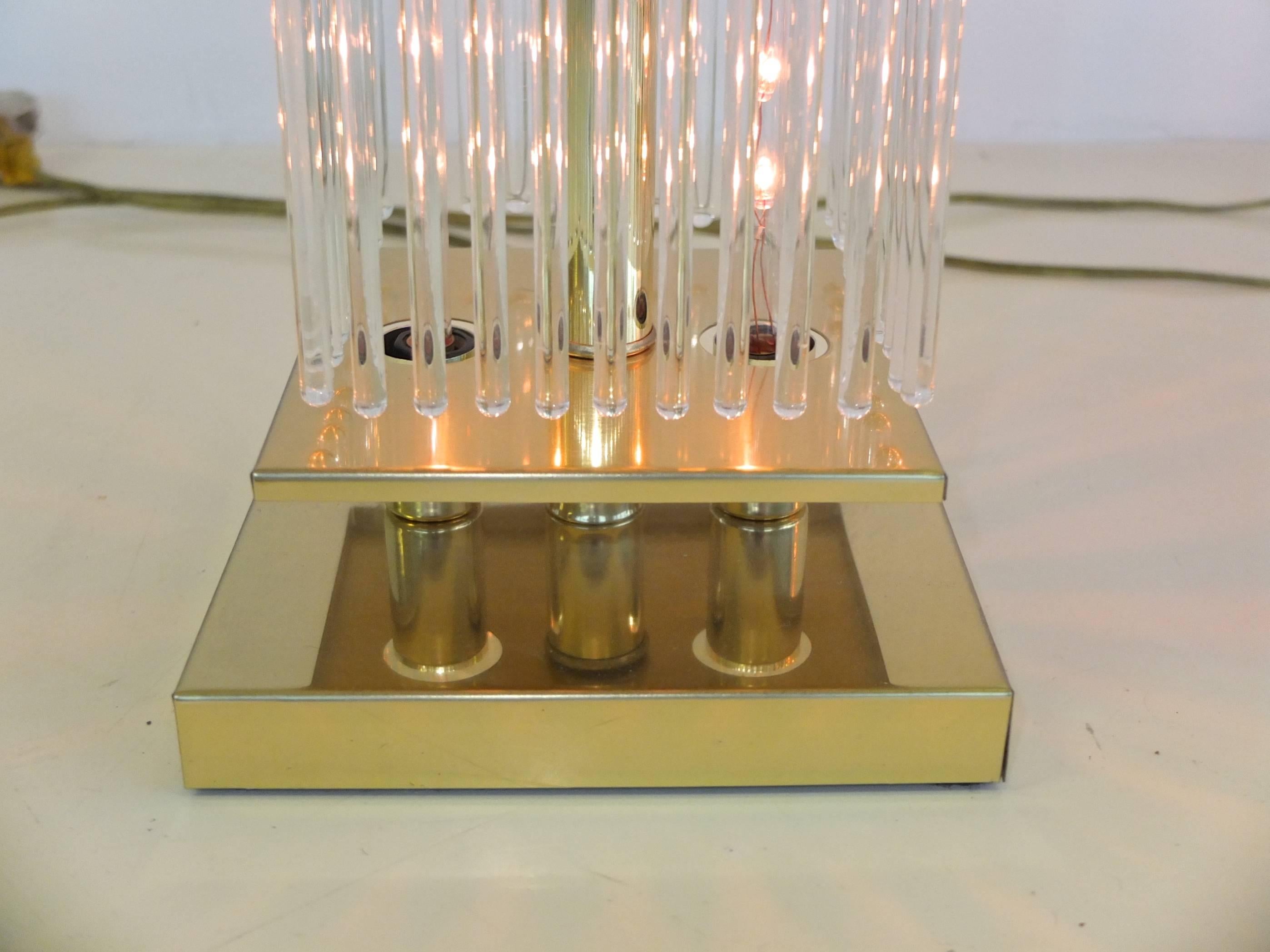 Pair of Gaetano Sciolari Brass and Glass Rods Table Lamps 1