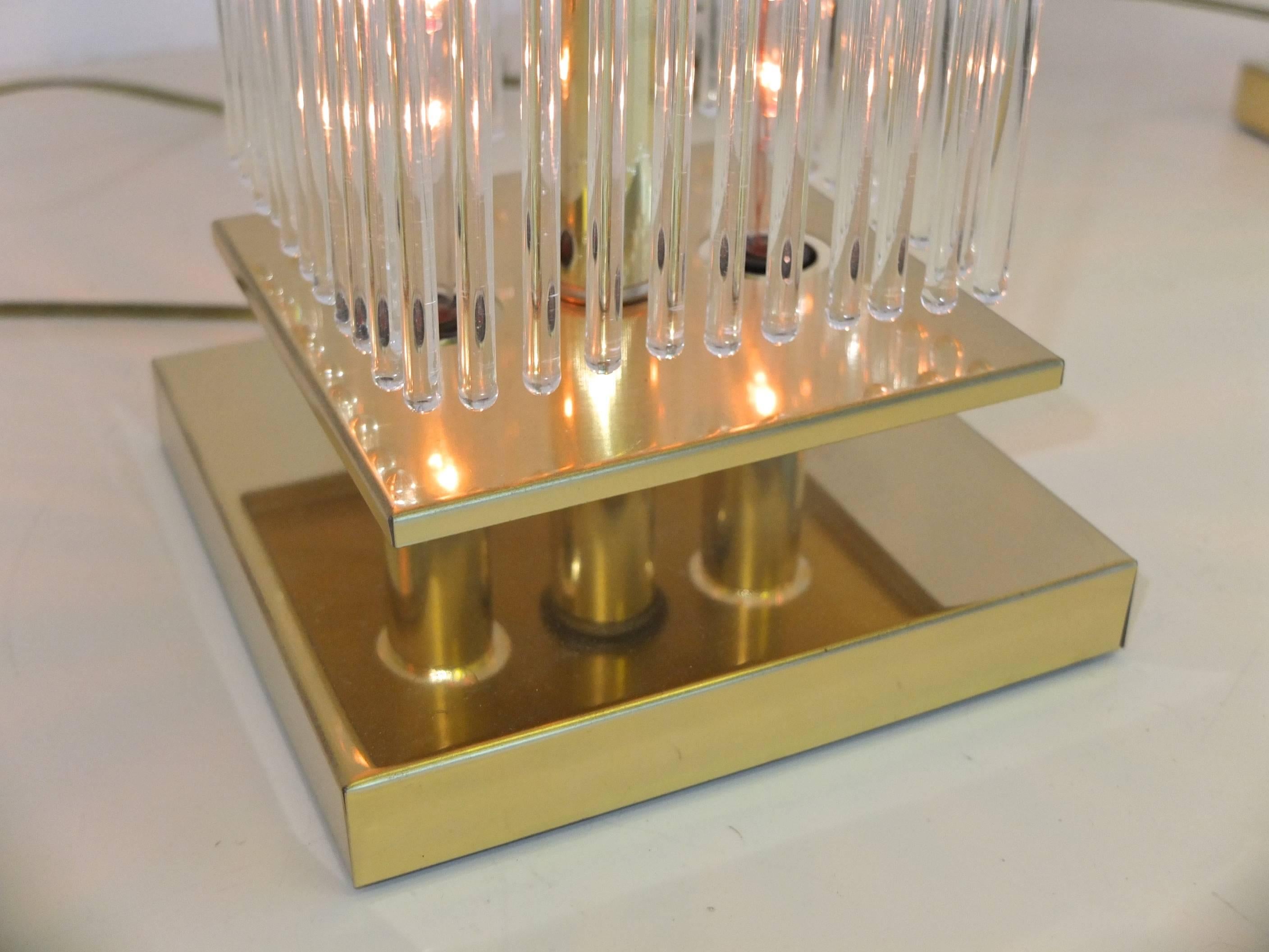 Pair of Gaetano Sciolari Brass and Glass Rods Table Lamps 4