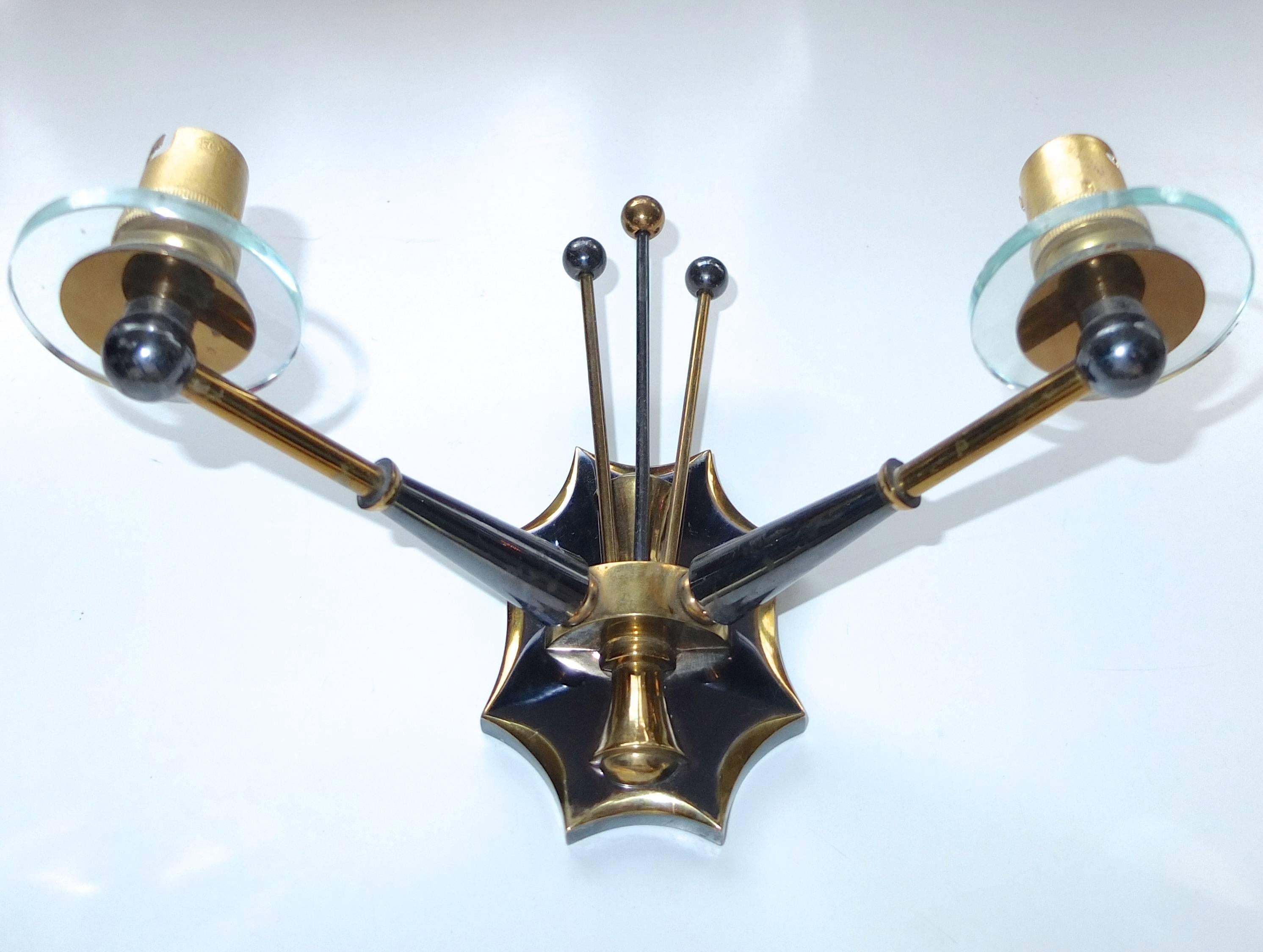 5 Pair of Gunmetal & Brass Sconces by Maison Jansen In Excellent Condition For Sale In Hanover, MA