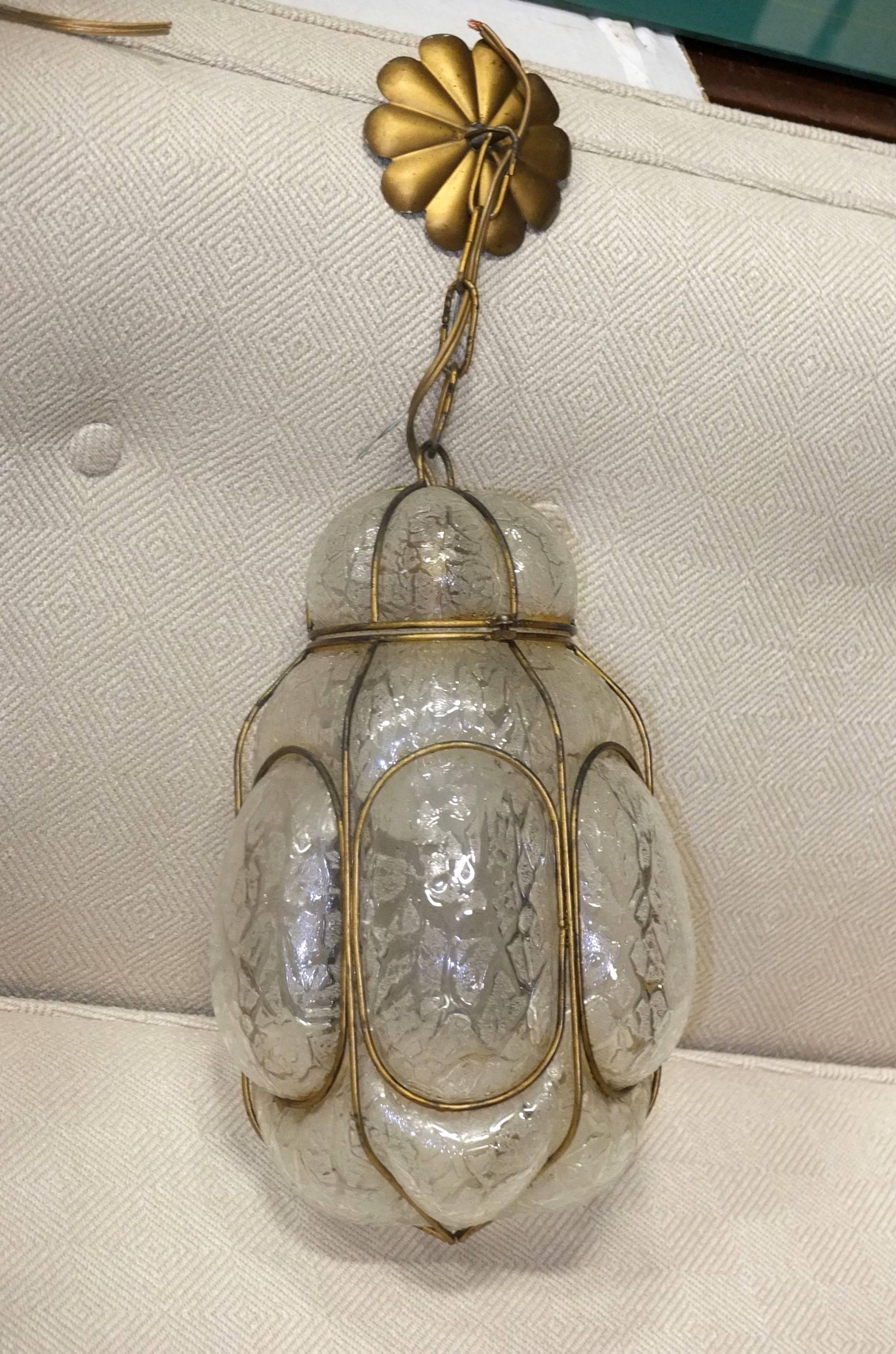 Vintage Murano Bubble Glass Cage Lantern In Excellent Condition For Sale In Hanover, MA
