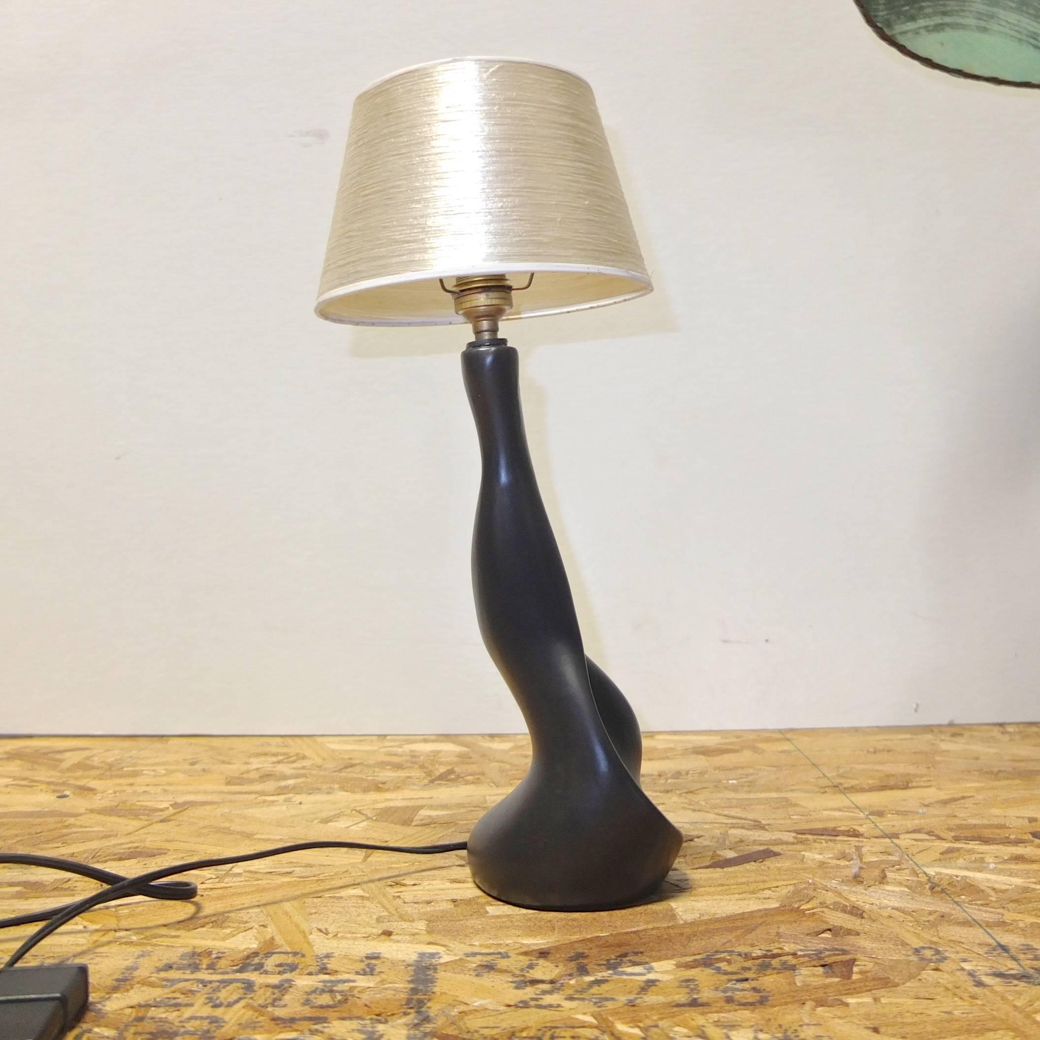 Mid-Century Modern French Black Ceramic Lamp in the Style of Georges Jouve