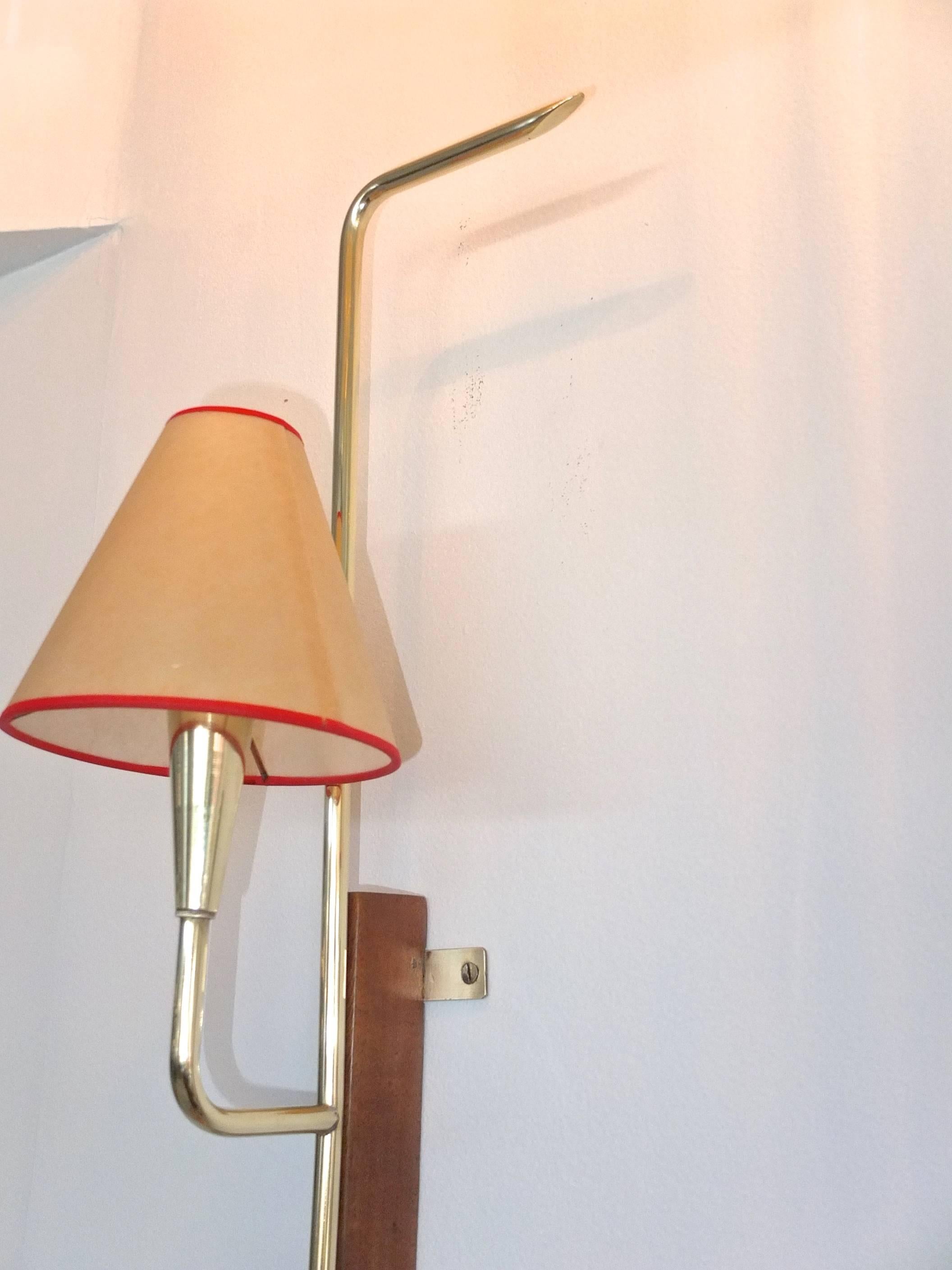Pair of Modernist Brass and Walnut Bracket Sconces In Excellent Condition In Hanover, MA