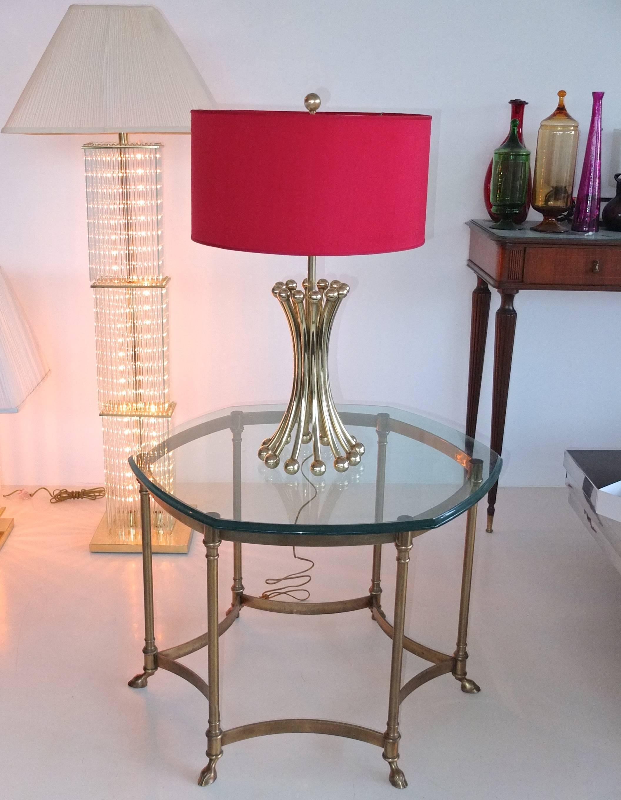 Mid-20th Century Solid Brass Rod and Ball Sheaf of Wheat Lamp