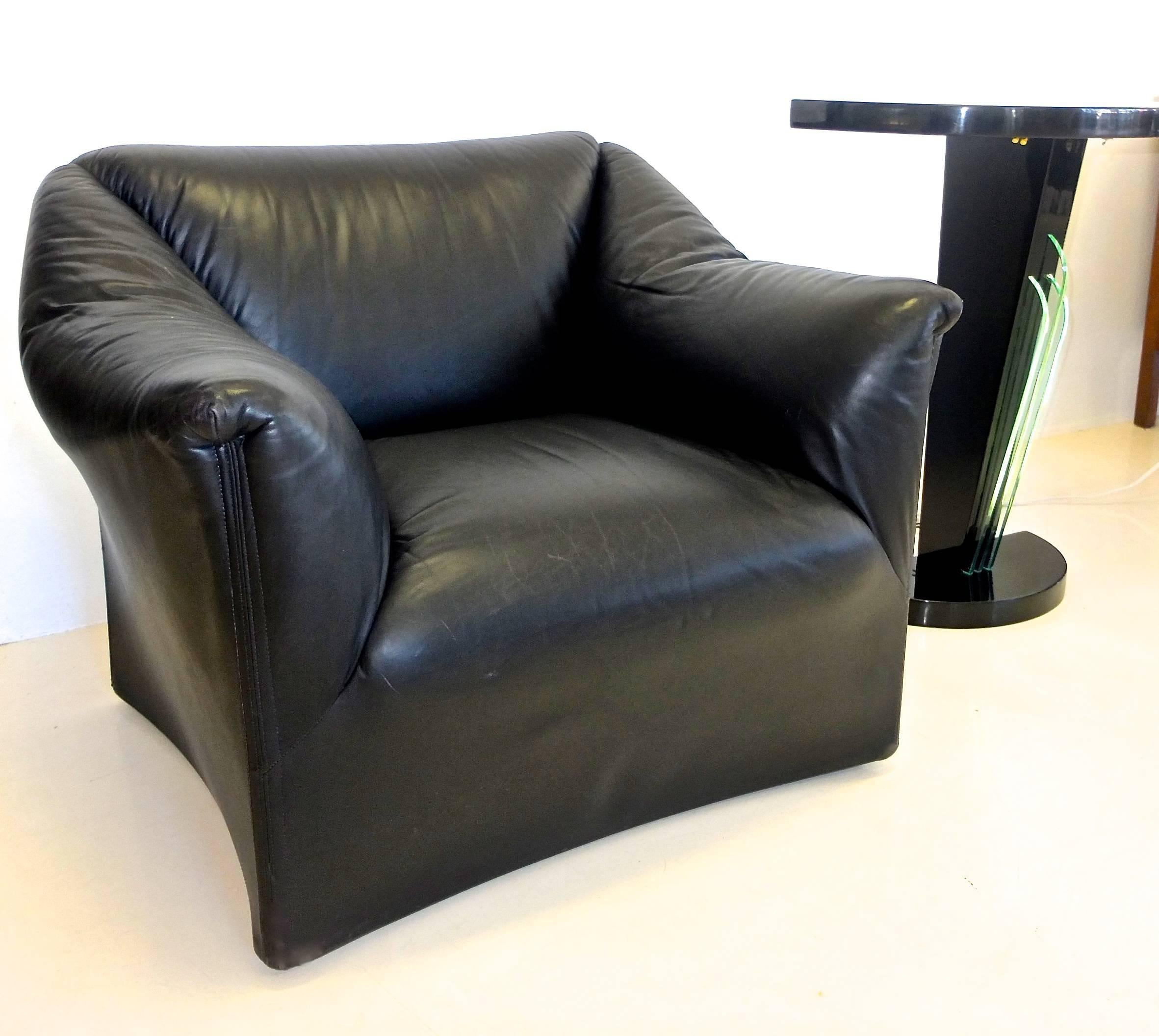 Juan Montoya Custom Black Leather Lounge Chair In Excellent Condition In Hanover, MA