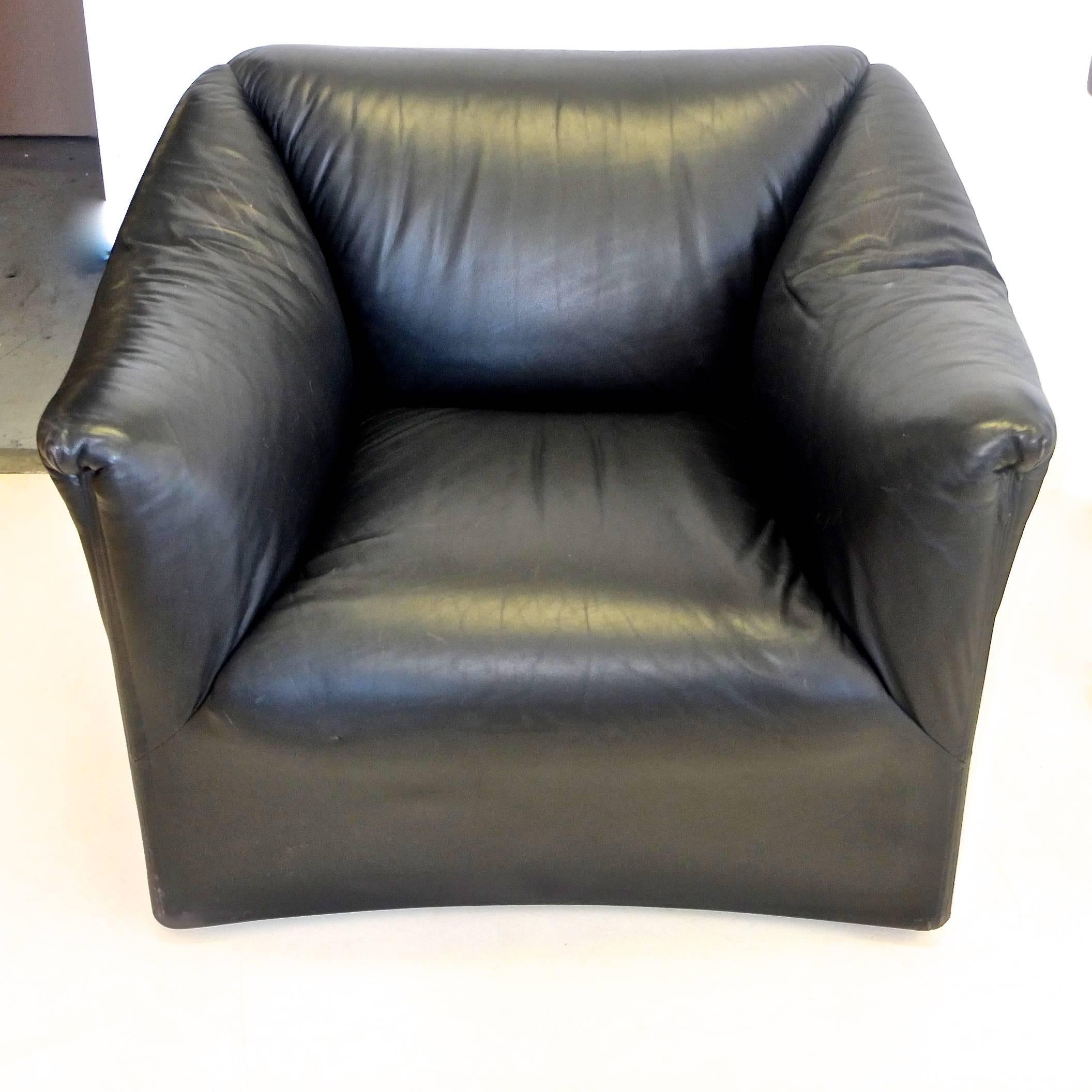 Modern Juan Montoya Custom Black Leather Lounge Chair
