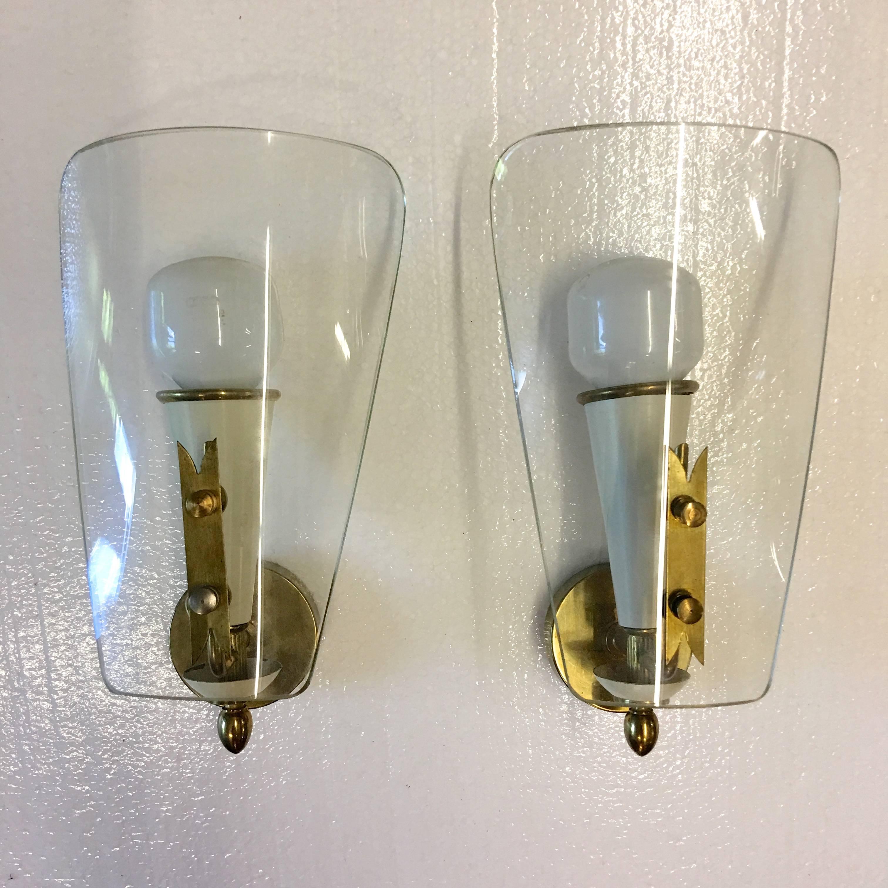 Pair of Petite Italian Bent Glass Sconces For Sale 7