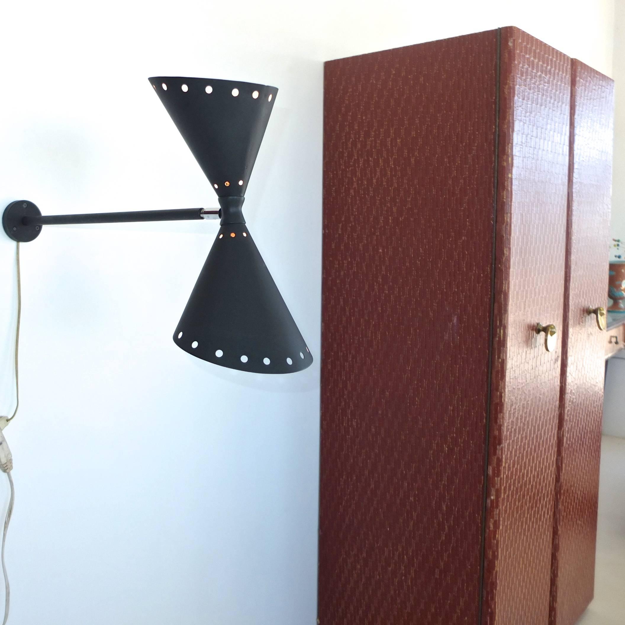 Italian Stilnovo Double Cone Wall Lamp For Sale