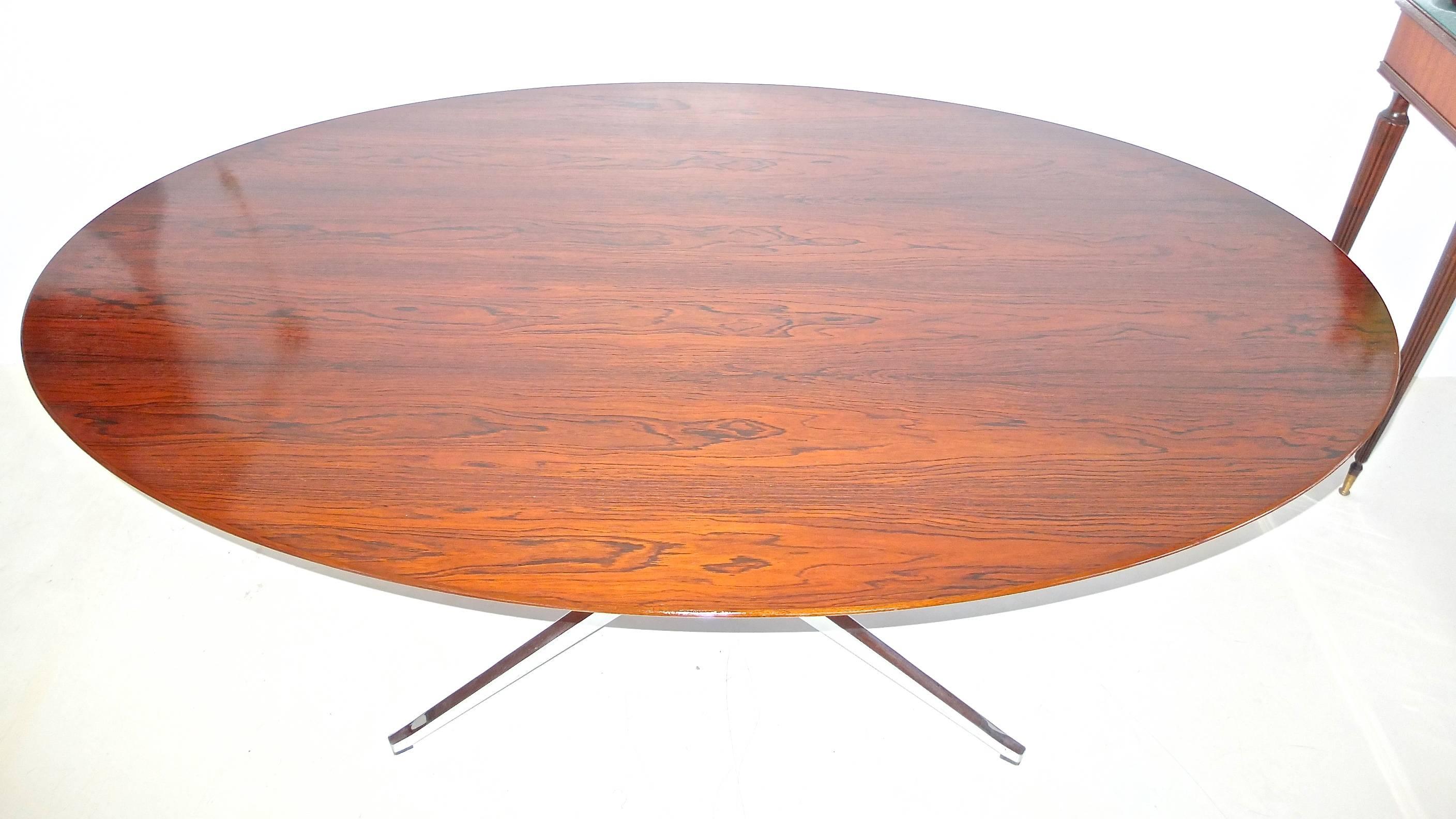 Polished Brazilian Rosewood Elliptical Oval Executive Table Desk by Florence Knoll