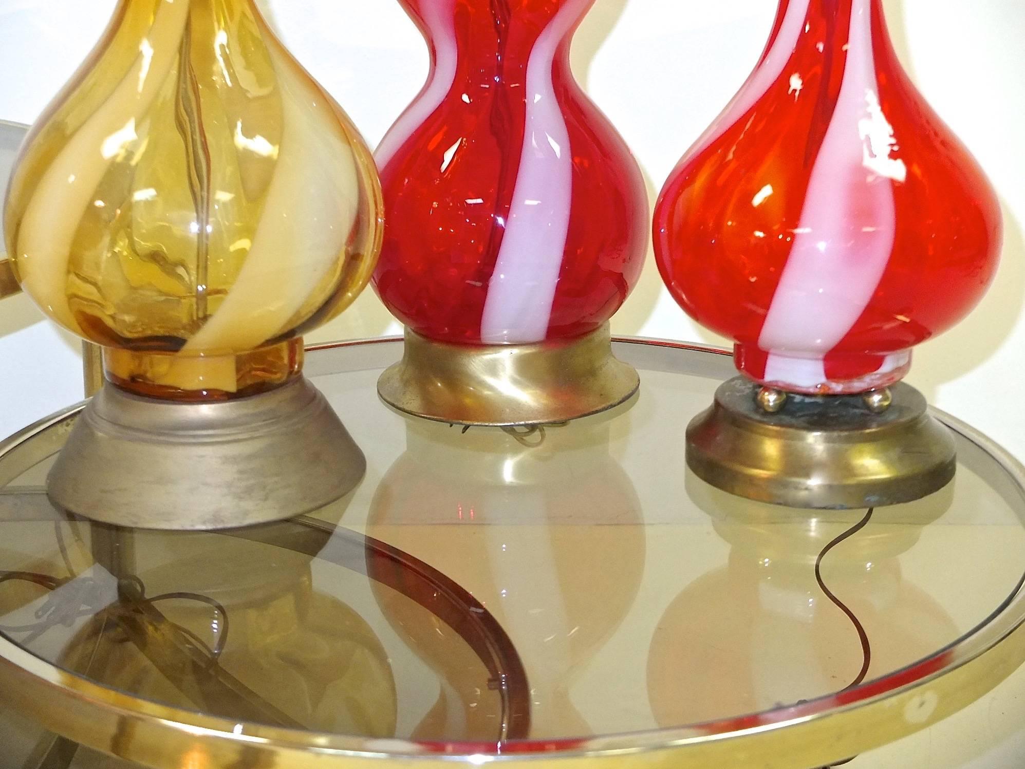 Mid-Century Modern 1960s Swirled Murano Glass Table Lamps (SATURDAY SALE)